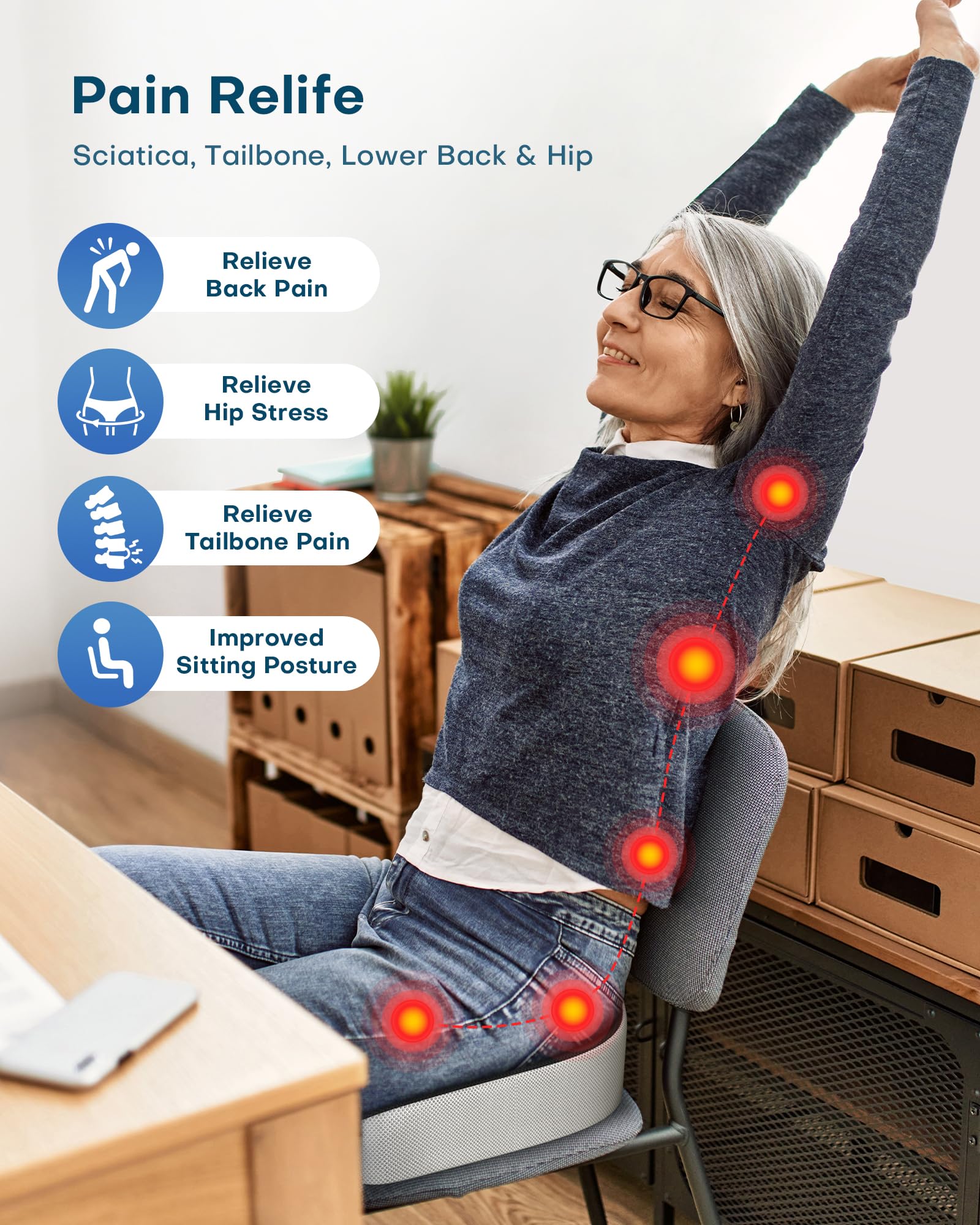 Sitzkissen, Orthopädisches Sitzkissen aus Memory Foam, Ergonomisches Sitzkissen für Bürostuhl /Autositz / Steissbeinkissen Stuhlkissen Sitzkissen Outdoor Zuhause, Schwarz