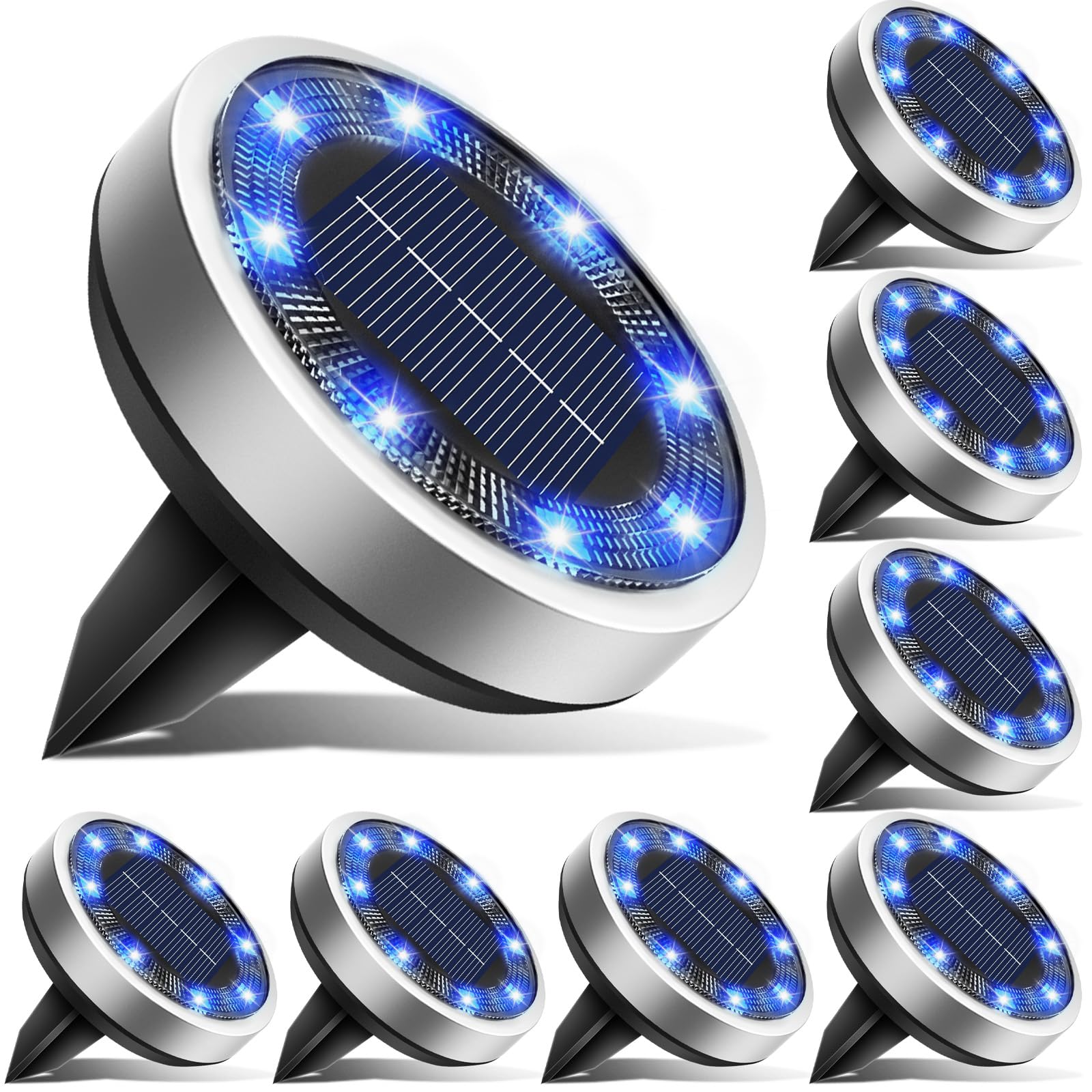 Solar Bodenleuchten Aussen, 8 LED Gartenbeleuchtung Solar Wasserdicht Boden Solarleuchten, Solarlampen für Außen Garten Rasen Auffahrt Gehweg