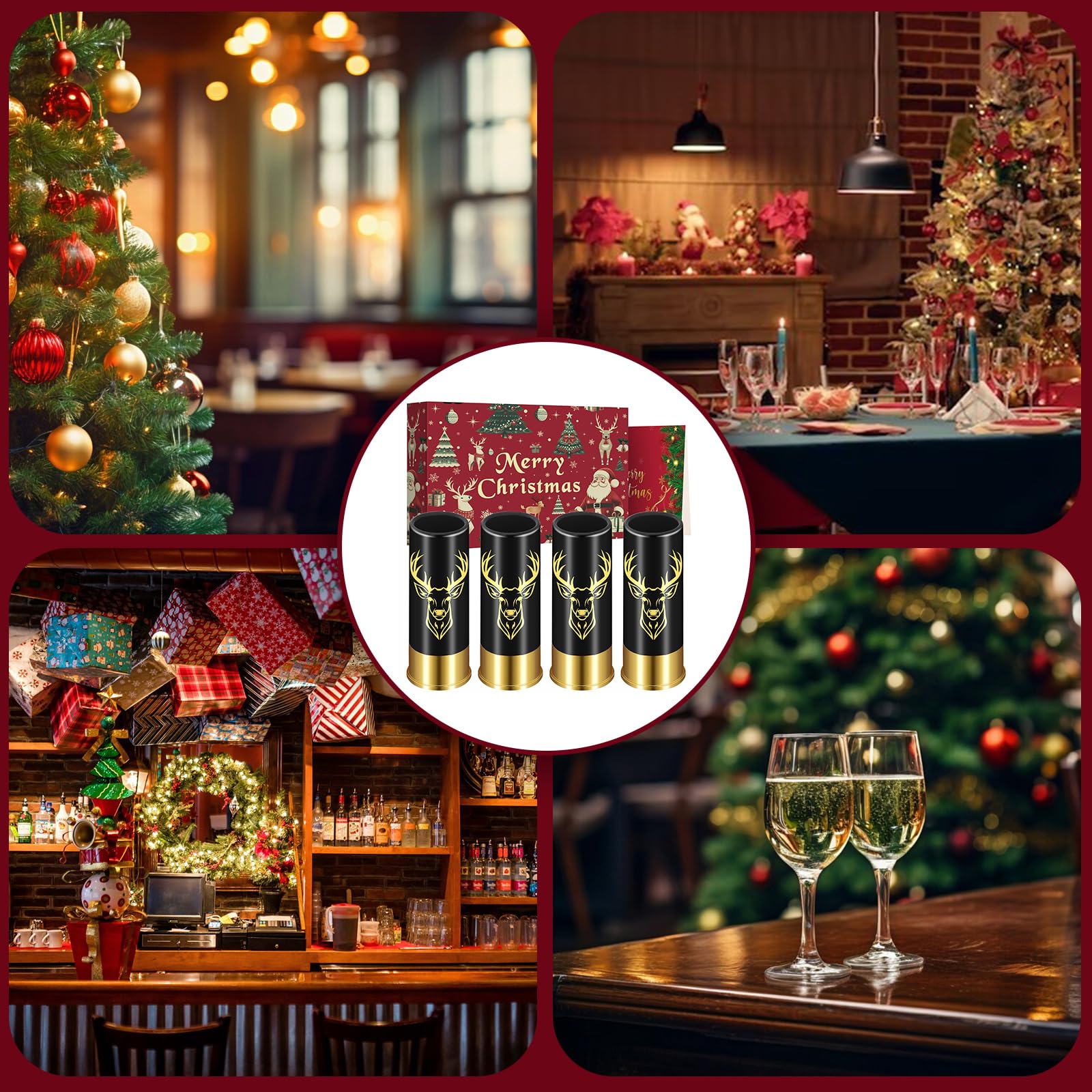 Schnapsgläser mit Hirschkopf, Grosspackung mit Geschenkbox, für Männer und Frauen, Hochzeitsfeier, Vatertag, Geschenke für Jäger, 12 GA Hirschjagd, Kleine Schnapsbecher, 45 ml, Plastik, Schwarz