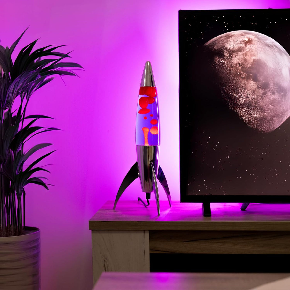 Lavalampe "Rocket" - Retro-Lavalampe mit Ersatzbirne, ideal für Wohnzimmer, Schlafzimmer und Büro. Maße: 20 x 20 x 45 cm.