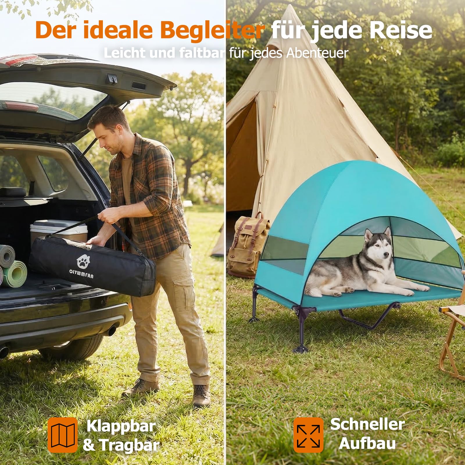 Erhöhtes Hundebett Outdoor mit UV-beständiges Dach,Hundeliege Klappbar mit Anti-Rutsch-Füßen, Hundezelt Outdoor mit Großem Schatten, Kühlendes ErhöHtes Hunde Bett für Camping, Garten & Pool (Grau, L)