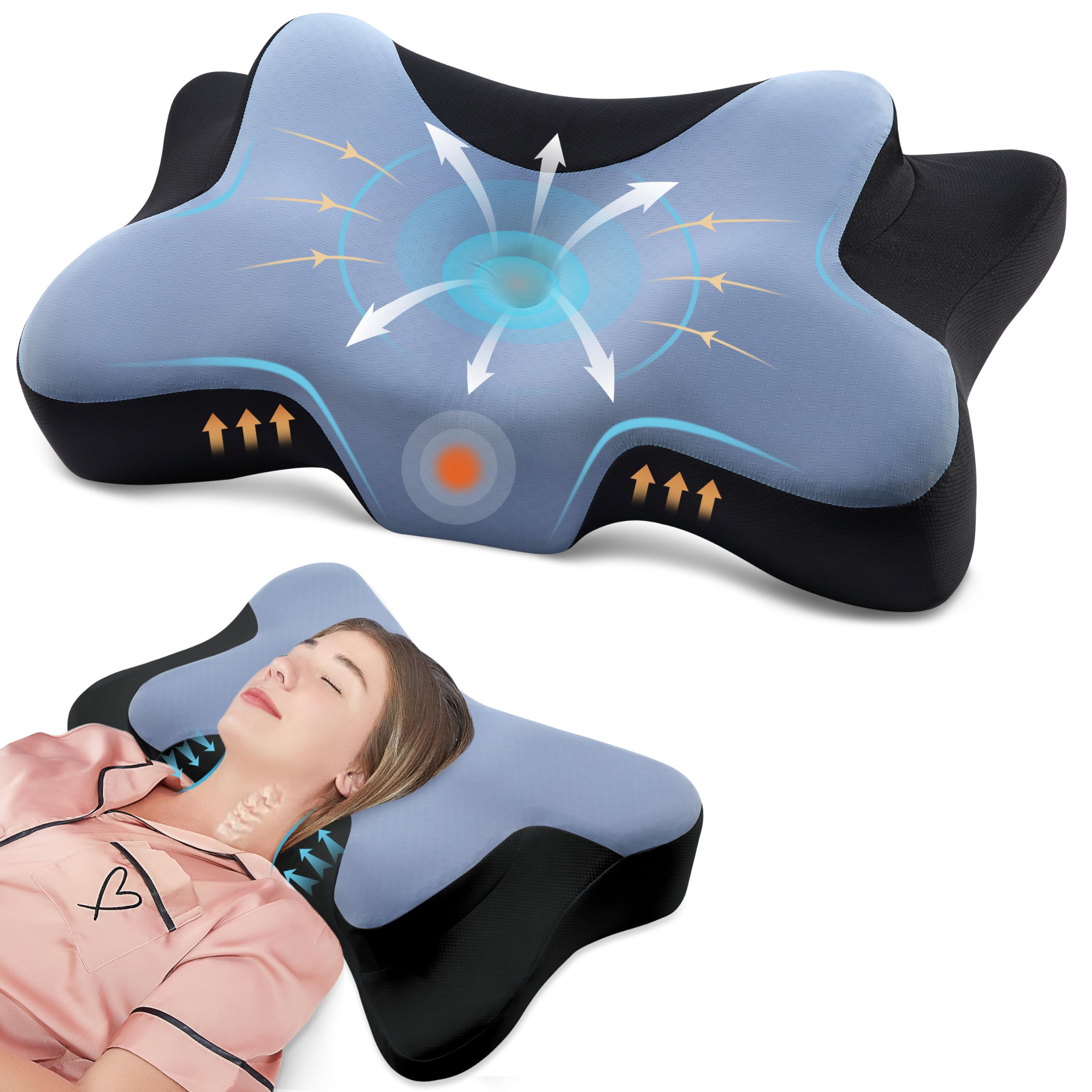 Halskissen, Memory Foam Kissen, Schlafkissen für Seiten, Rücken- und Magenschläfer