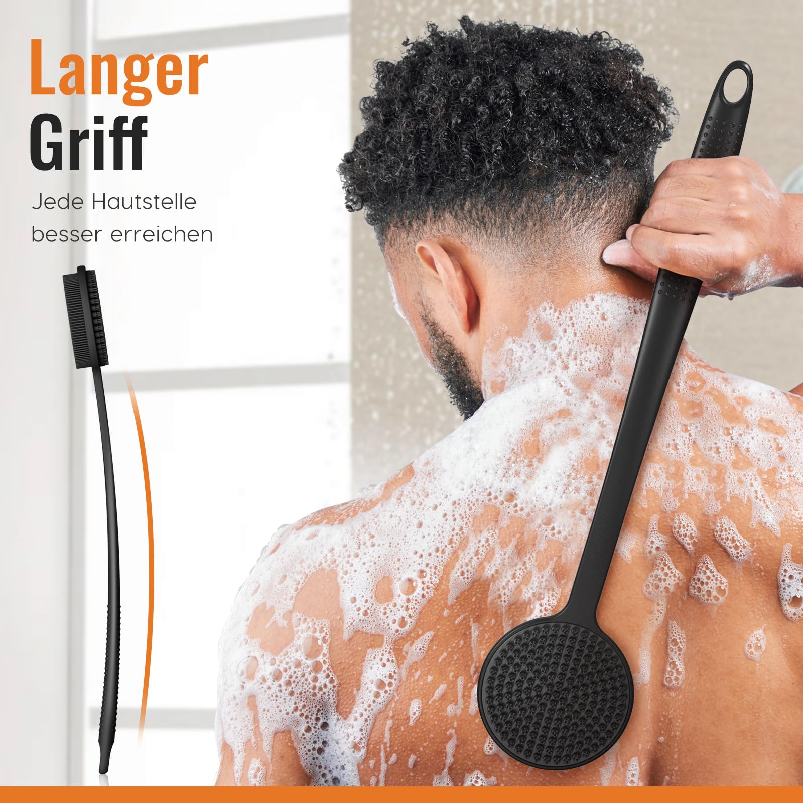 Silikon Rückenschrubber für Die Dusche, Silikon Körperschrubber mit Langem Griff, Rückenschrubber, Abgestorbene Haut entfernen und Massage