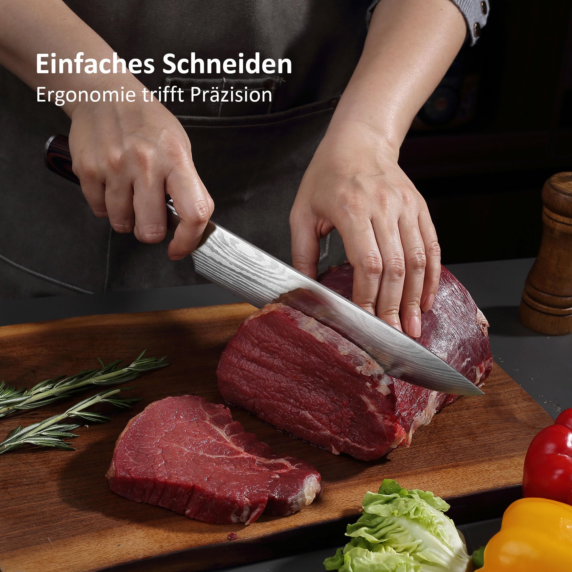 Küchenmesser-Set, 5-teiliges Küchenmesser-Set aus hochwertigem Kohlenstoff-Edelstahl, Ultra Sharp Messer-Set mit Kochmesser, Hackmesser, Nutzmesser