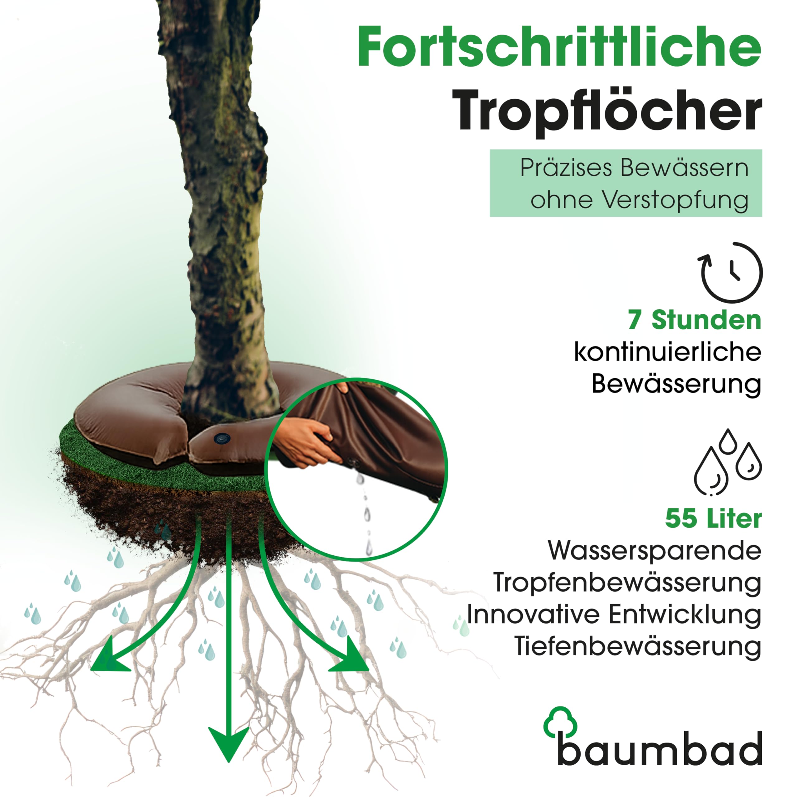 Premium Bewässerungsring 55 Liter, PVC UV Beständig, Baumring zur Bewässerung in Braun