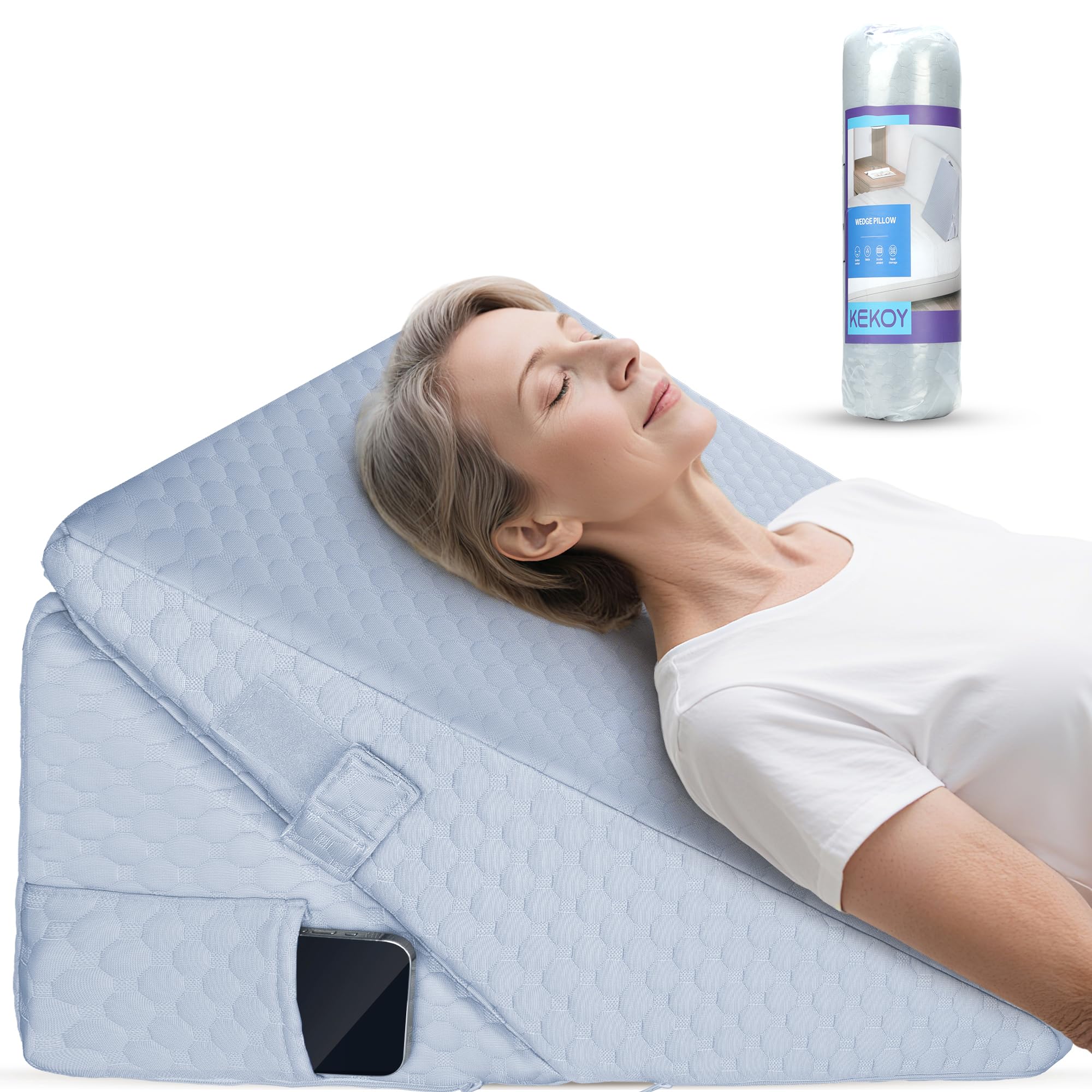 Verstellbares Keilkissen Bett: Schlafapnoe, Säure Reflux, Rückenschmerzen, Schnarchen. Genesung – Memory-Schaum Reflux Kissen, waschbare Hülle