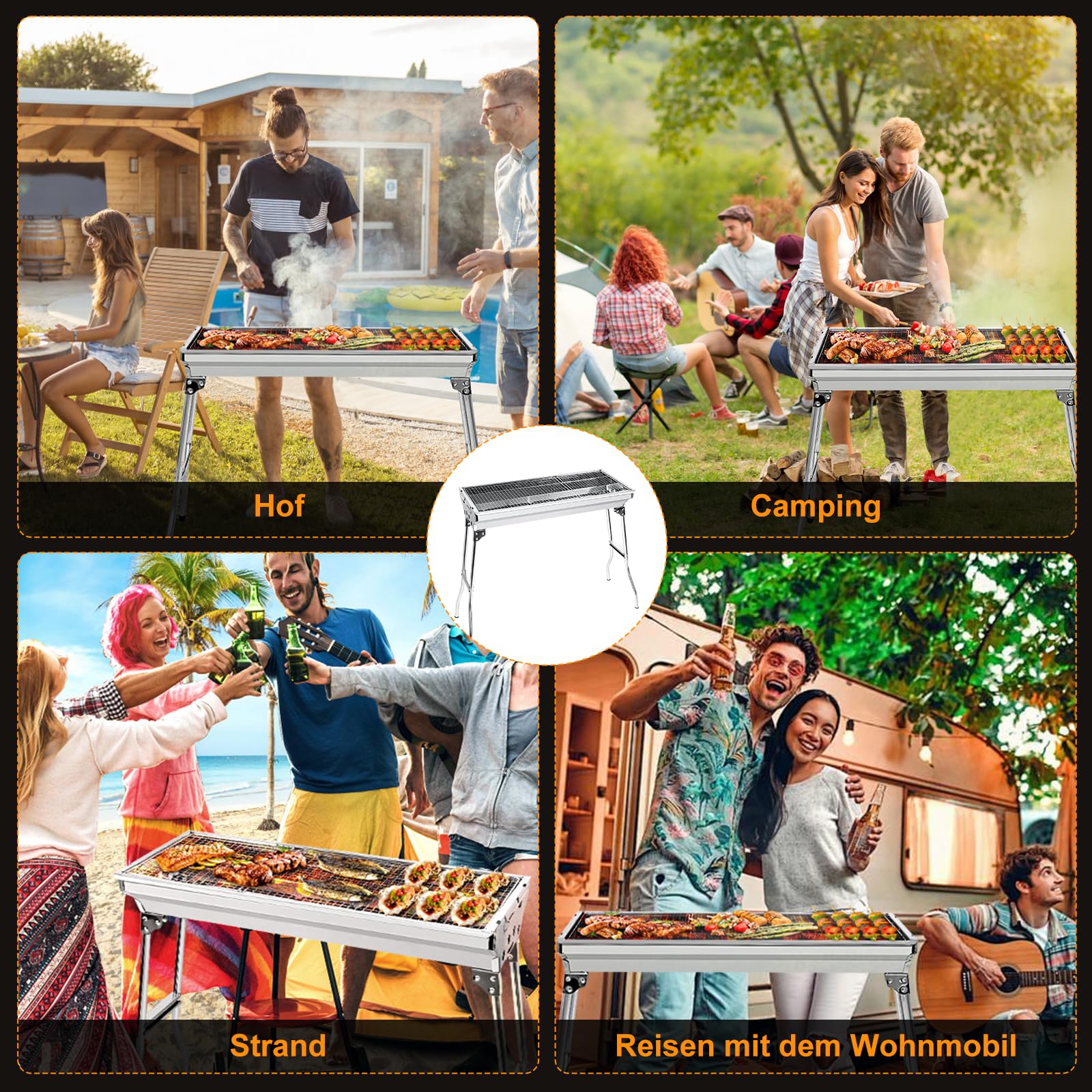 Holzkohlegrill Picknickgrill Edelstahl Kleiner Grill Portabler Campinggrill Abnehmbare BBQ Grills für Outdoor Garten Party