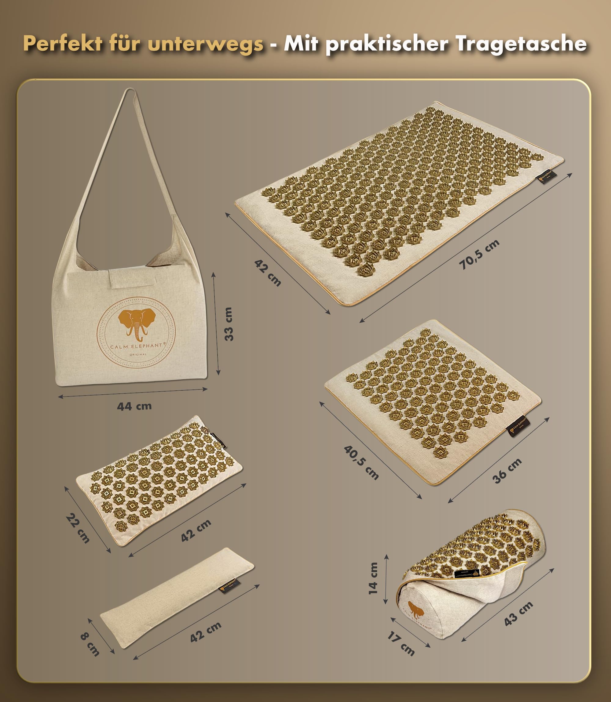 Echte Akupressurmatte mit Kissen XXL Set aus 5 Massagematten Rückenspannung Entlastung Akupunkturmatte mit Wärmefunktion, Lumbalkissen, Doormatte & Tasche, Grau