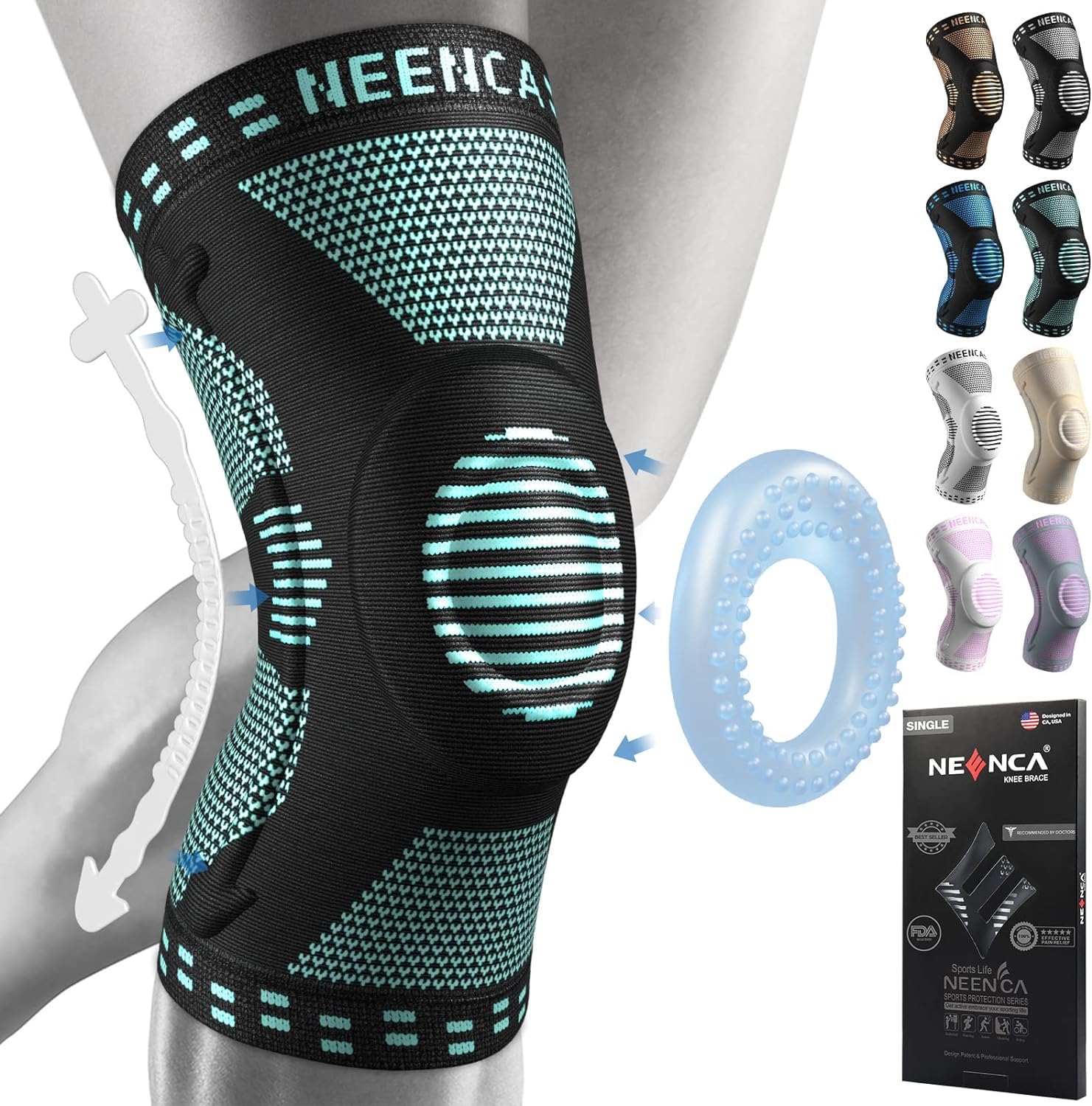 Kniestütze, Komprimierte Kniebandage mit Patella Gel Pads & Feder Seitenstabilisatoren, Medizinischer Knieschützer für Laufen, Meniskusriss, Arthritis, Gelenkschmerzlinderung, ACL, Erholung