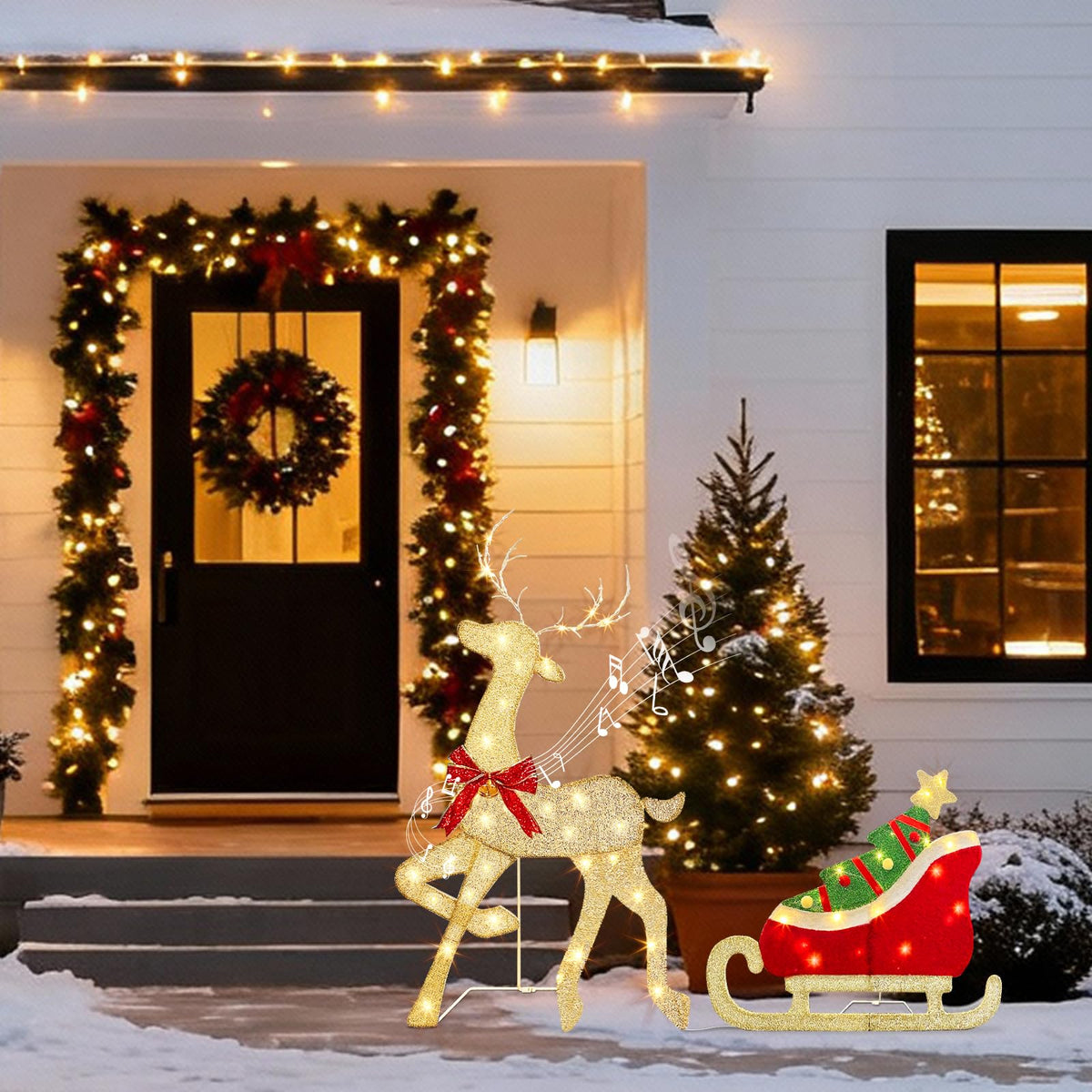 LED Rentier Metall Gold Weiß Eisen Rahmen Beleuchtet Weihnachtshirsch warm weiß Weihnachten Deko für Innen Aussen