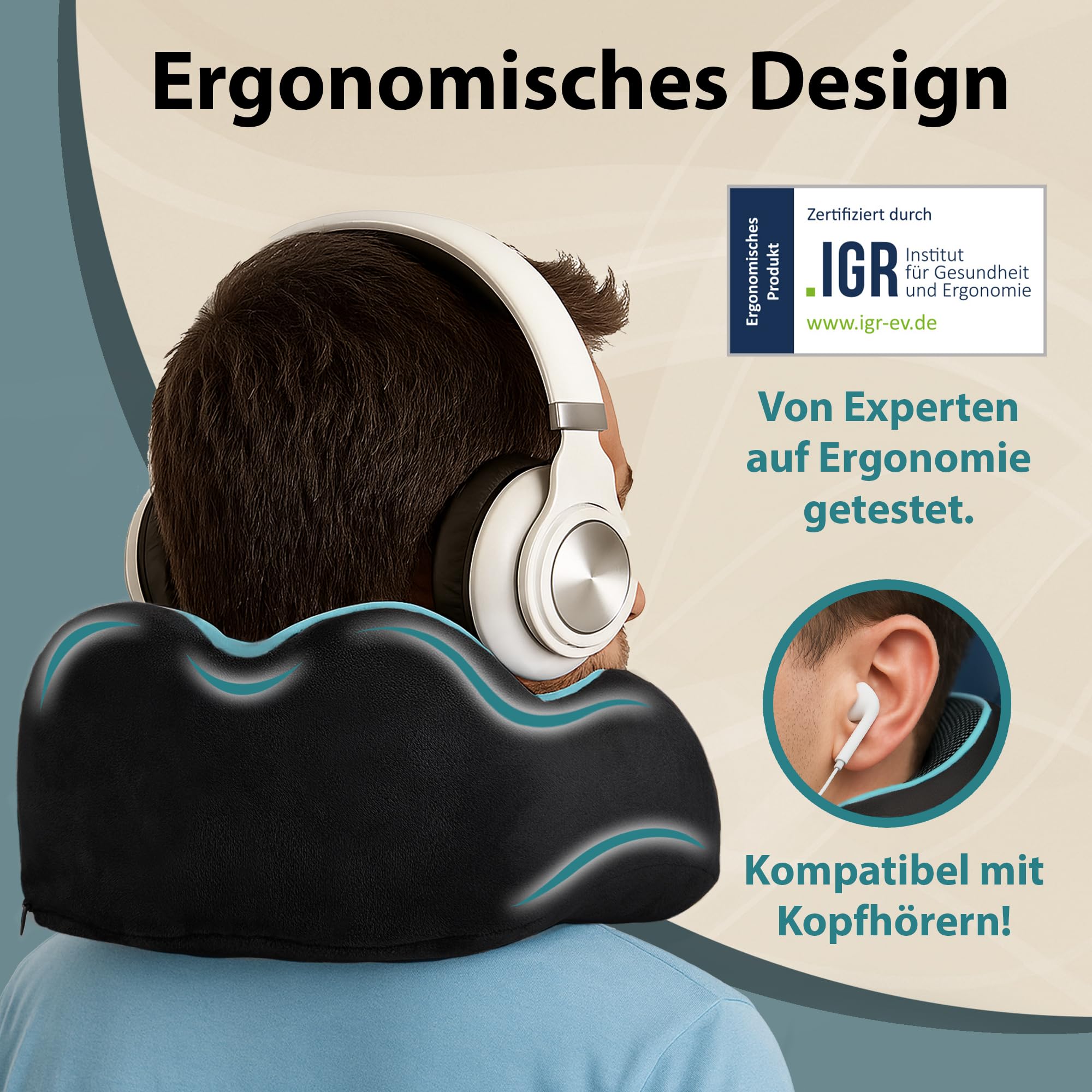 Bequemer Neck Cushion Flugzeug & Auto Reisekissen Memory Foam mit schlankem Rücken und waschbarer Abdeckung (Velvet Soft & Breathable) - Neck Cushion Adults Grey