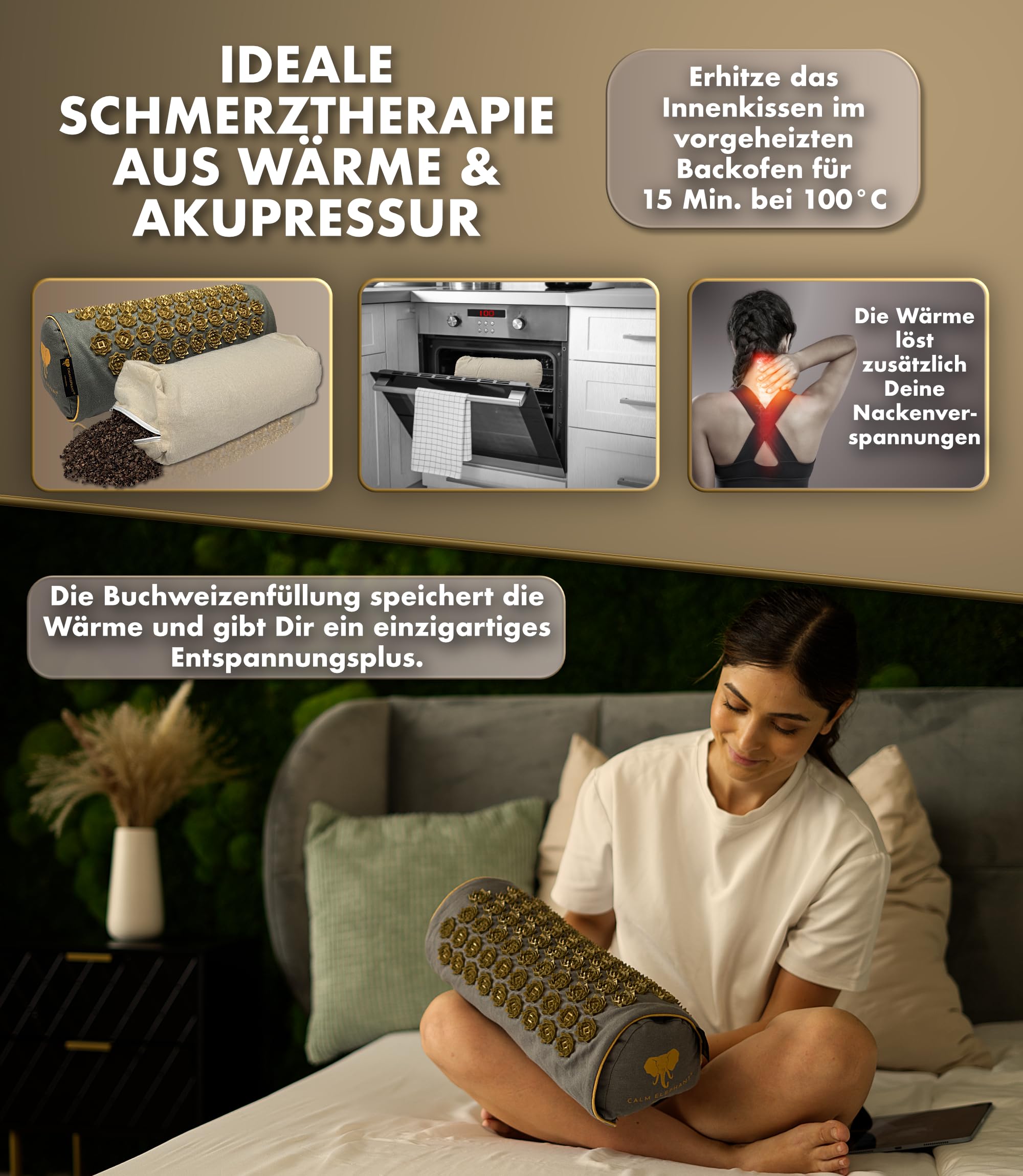 Echte Akupressurmatte mit Kissen XXL Set aus 5 Massagematten Rückenspannung Entlastung Akupunkturmatte mit Wärmefunktion, Lumbalkissen, Doormatte & Tasche, Grau