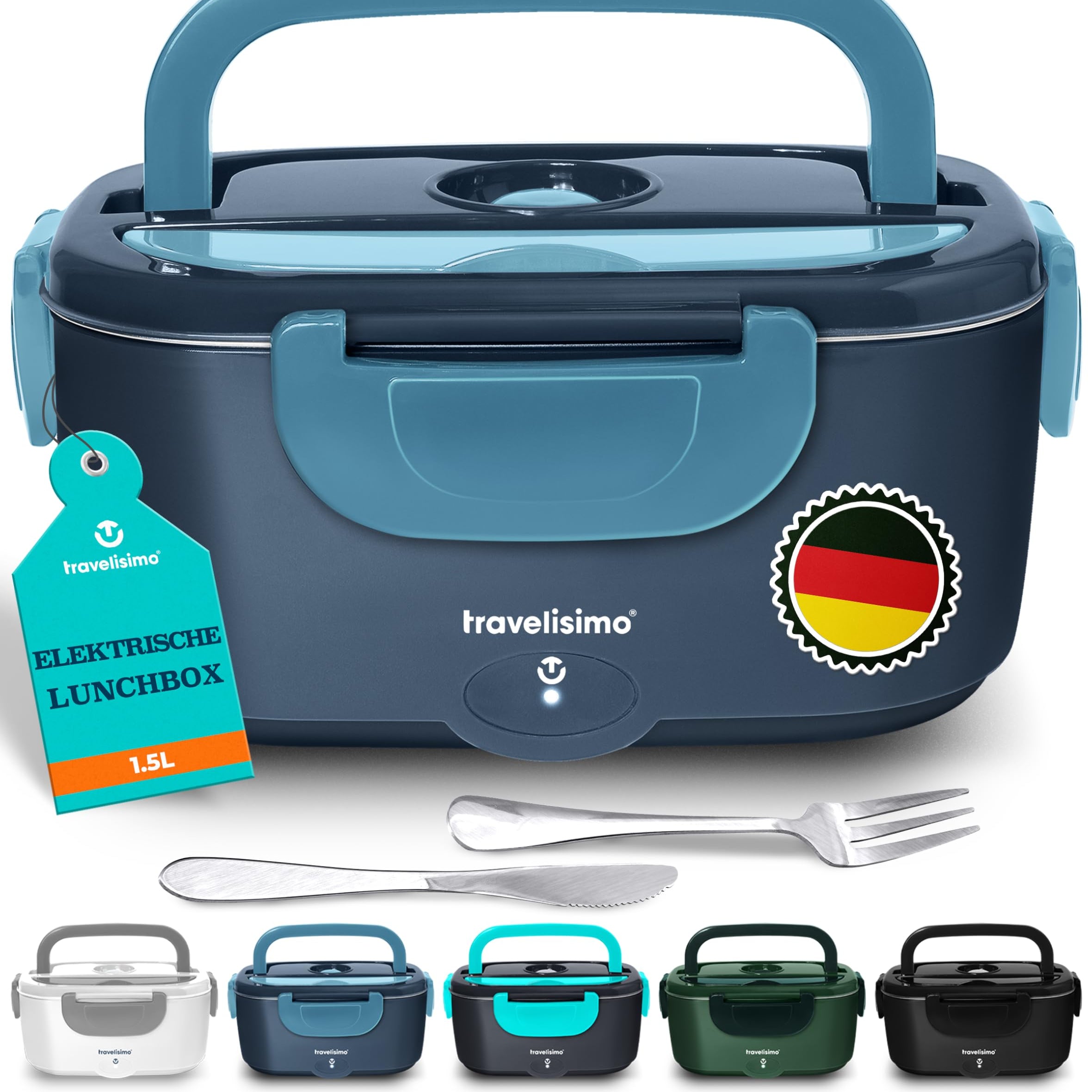 Elektrische Lunchbox 80W Selbsterhitzende Dosen, 1,5L Heat Box 3-in-1 Electric Lunch Box, Essen Aufwärmen Unterwegs 12V/24V/220V, für Arbeit Auto Lkw Lunchbox Elektrisch, Thermal Lunch Box