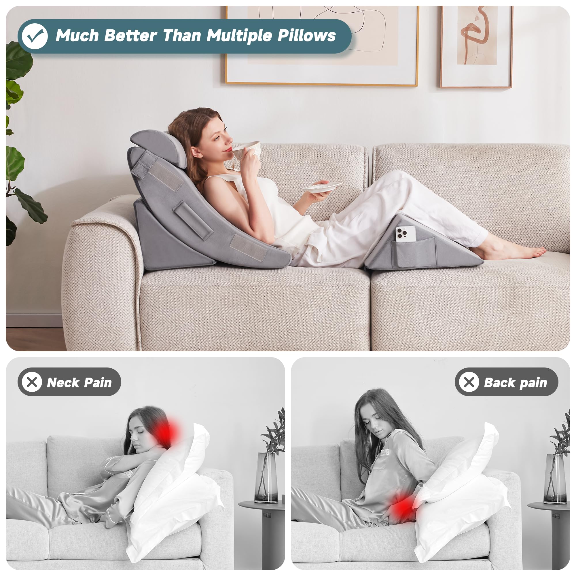 Orthopädische Bett Keil Kissen Set für das Schlafen, Post Chirurgie Schaum Kissen für Körper, Rücken und Beine Schmerzlinderung, Dreieck justierbare Stützkissen mit Säure Reflux Schlafkissen Weiß