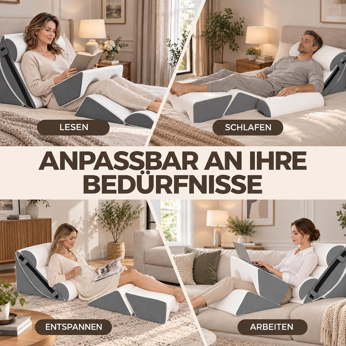 Orthopädisches Keilkissen- 6pcs Verstellbares Lesekissen - Rücken Nacken Beine