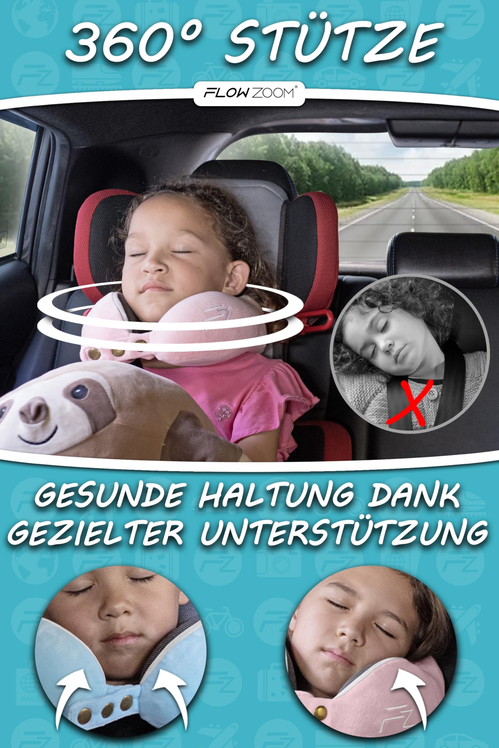 Bequemer Neck Cushion Flugzeug & Auto Reisekissen Memory Foam mit schlankem Rücken und waschbarer Abdeckung (Velvet Soft & Breathable) - Neck Cushion Adults Grey