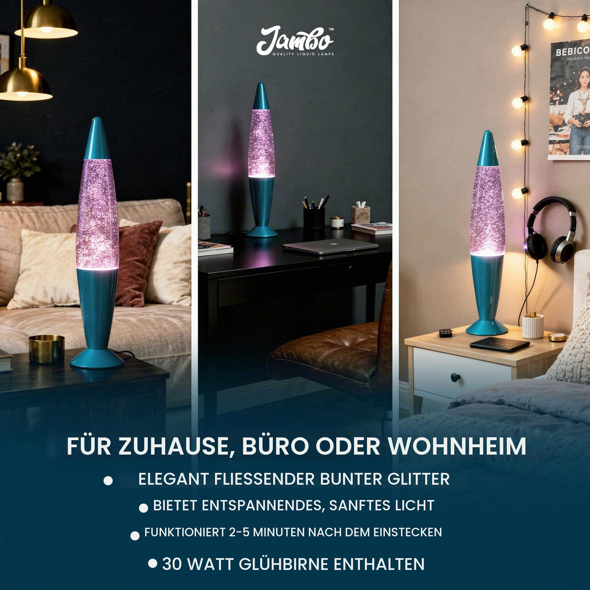 Jambo 40,6 cm schöne flüssige Bewegungslampe mit Wachs, das wie Lava fließt, unterhaltsam für Erwachsene, Jugendliche und Kinder (blaue Basis, blaue Flüssigkeit, gelbes Wachs, 40,6 cm
