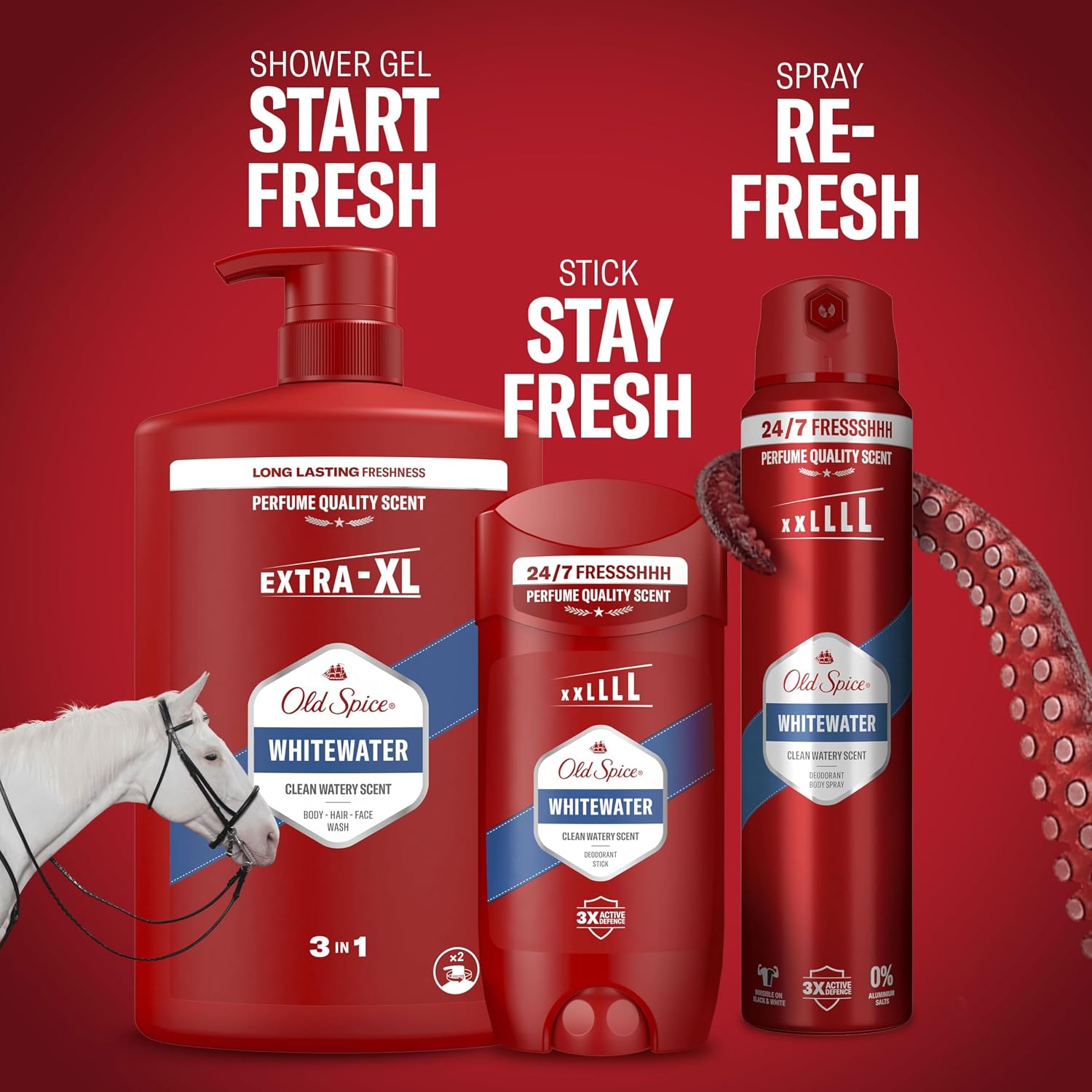 Old Spice Whitewater 3-in-1 Mehrzweck-Shampoo für Haar, Gesicht und Körper 1000 ml, langanhaltende Frische, Duft von Parfümqualität, Tiefenreinigung