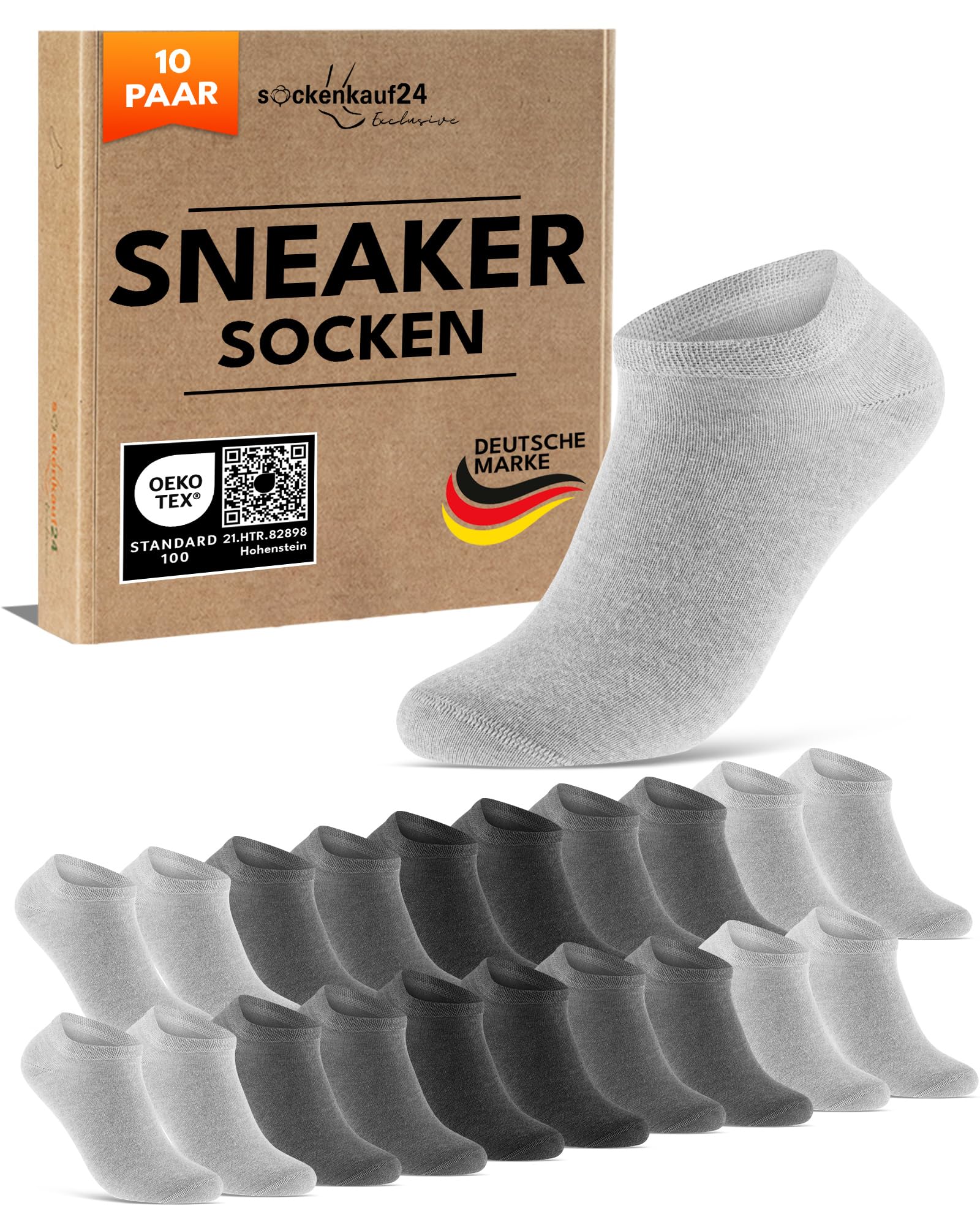 10 Paar Premium Trainer Socken für Männer und Frauen aus besegneter Baumwolle mit Comfort Bund ohne Drucknaht