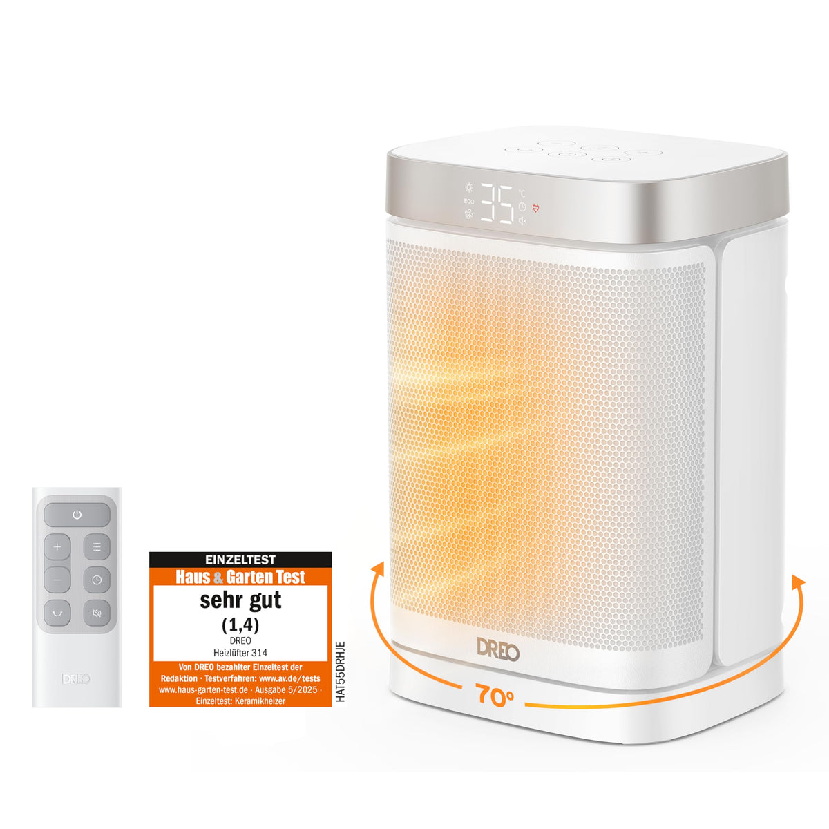 Heizlüfter Energiesparend Klein, 1500W Heizung Elektrisch mit Thermostat, 70° Oszillierend Elektroheizung, PTC Keramik Heizlüfter Leise, ECO-Modus, 12-Std-Timer, Überhitzungs- & Kippschutz