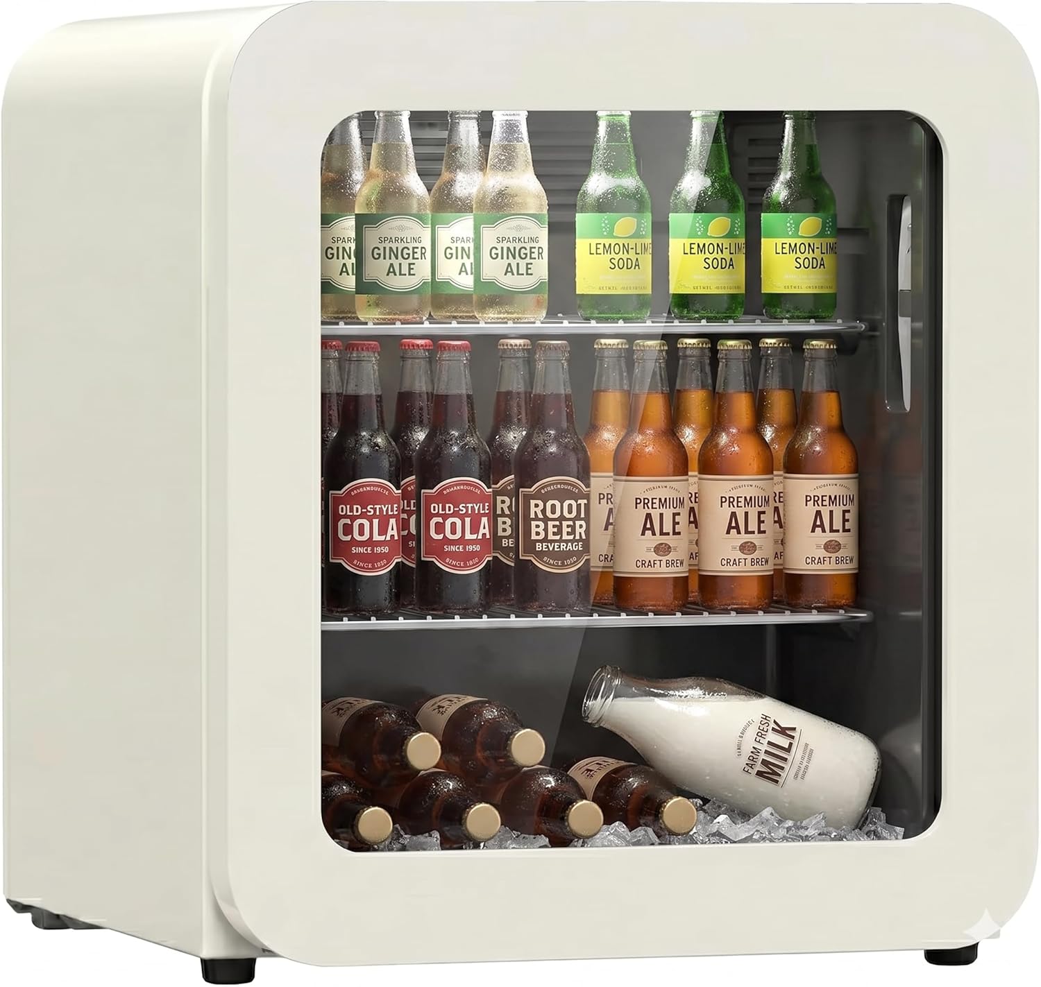 Retro Kühlschrank 48L Creme – Kompakter Mini Kühlschrank für Zuhause, Büro, Kiosk & Gastronomie – Leiser Getränkekühlschrank für Küche, Home Office, Gaming Room & Hotel