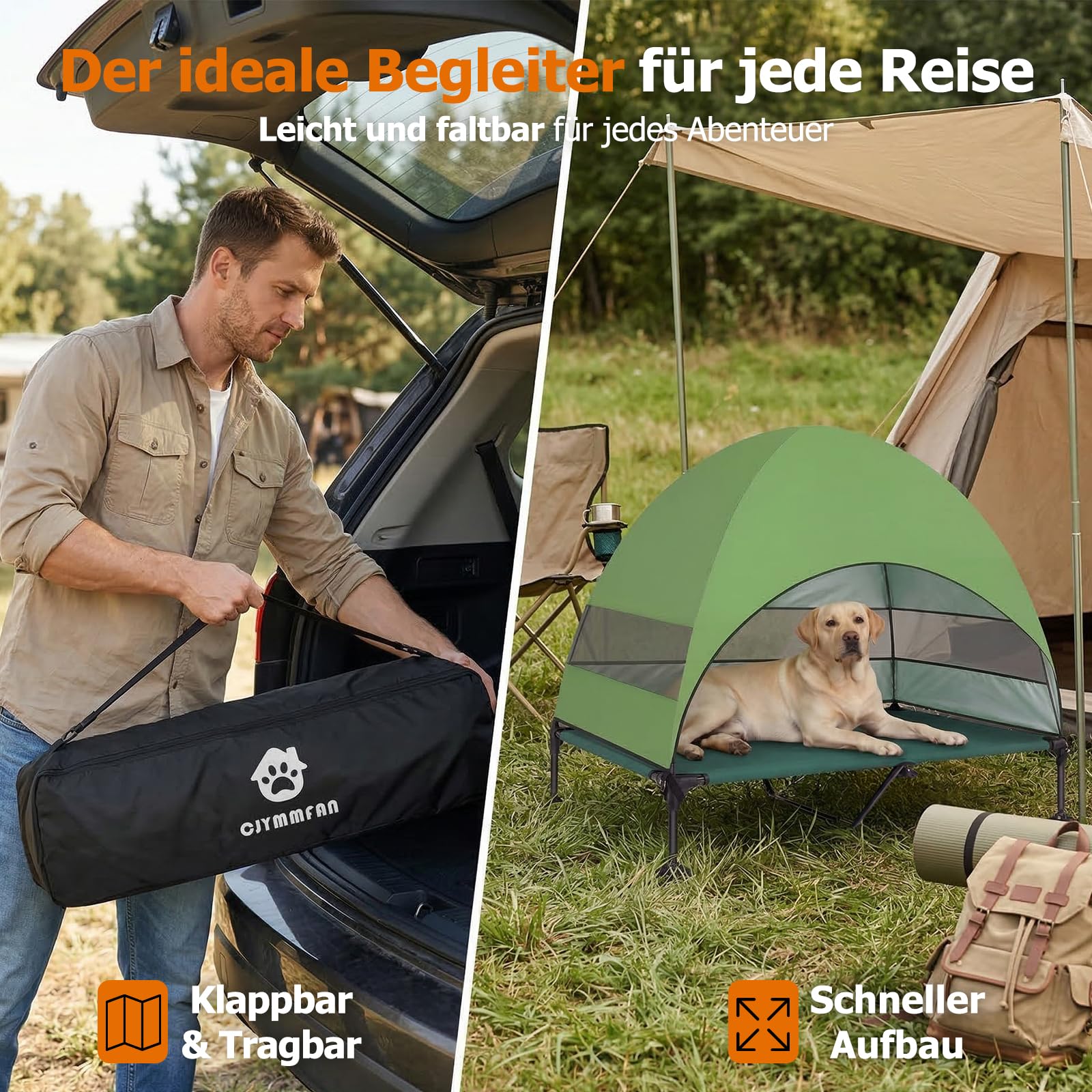 Erhöhtes Hundebett Outdoor mit UV-beständiges Dach,Hundeliege Klappbar mit Anti-Rutsch-Füßen, Hundezelt Outdoor mit Großem Schatten, Kühlendes ErhöHtes Hunde Bett für Camping, Garten & Pool (Grau, L)