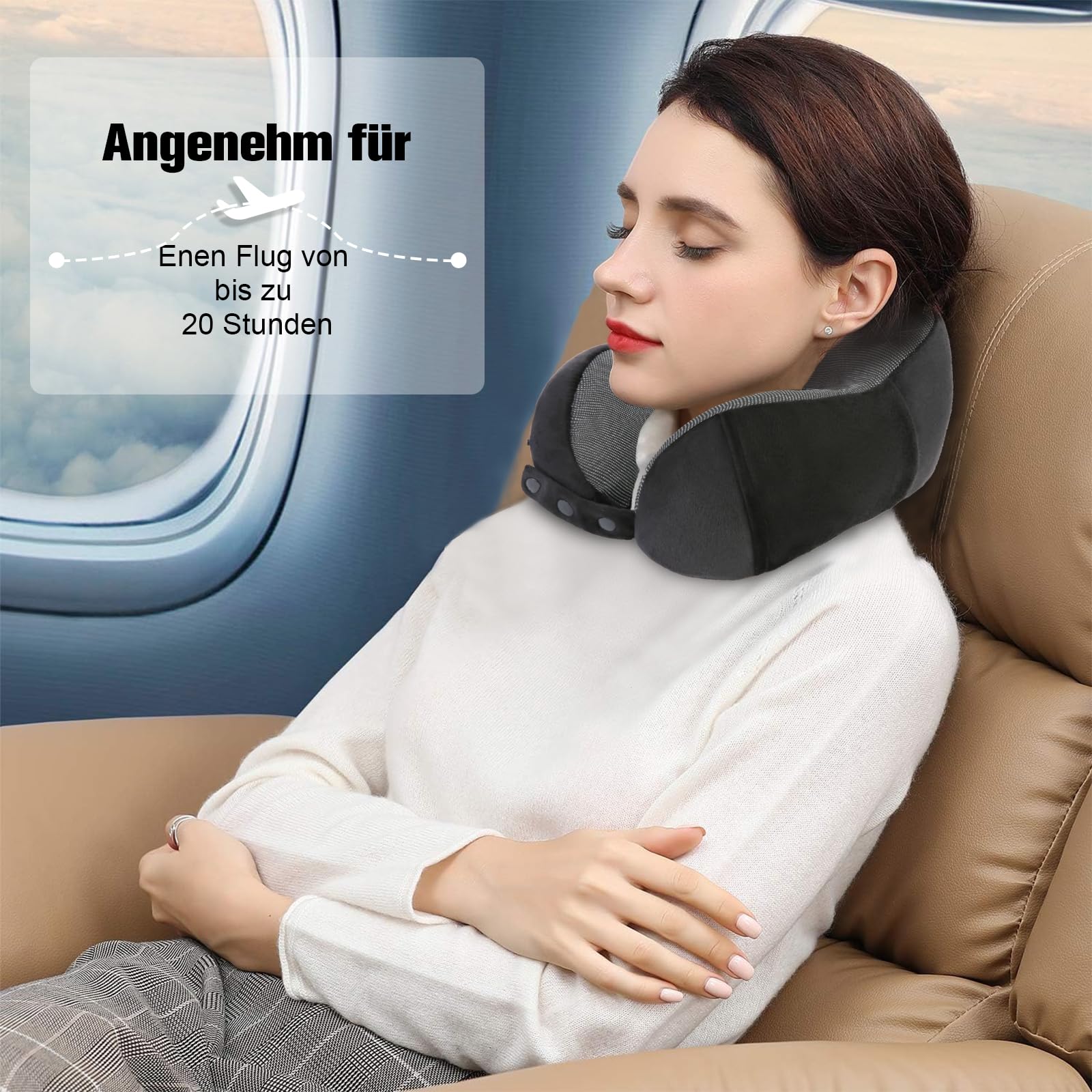 Cirorld Nackenkissen Flugzeug, Nackenhörnchen Erwachsene, Reisekissen Memory Foam, Verstellbares Kompaktes Nackenkissen Reise, Ergonomisches Weich Atmungsaktiv mit Ohrstöpseln, Augenmaske,Tragetasche