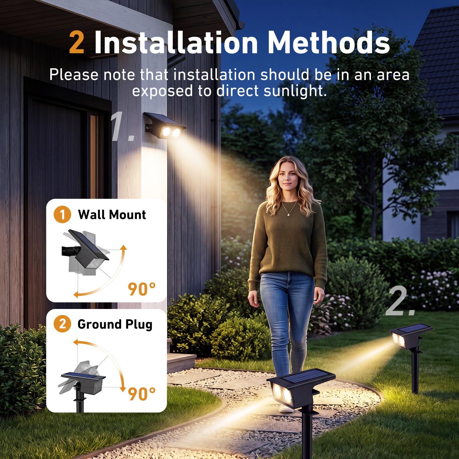 Solarlampen für Außen, 3000/4500/6000K Solarstrahler für Außen Garten 3 Farben IP65 Wasserdicht LED Solar Strahler Gartenleuchten, Solarleuchten für Outdoor Baum Rasen Weg Hof Garage