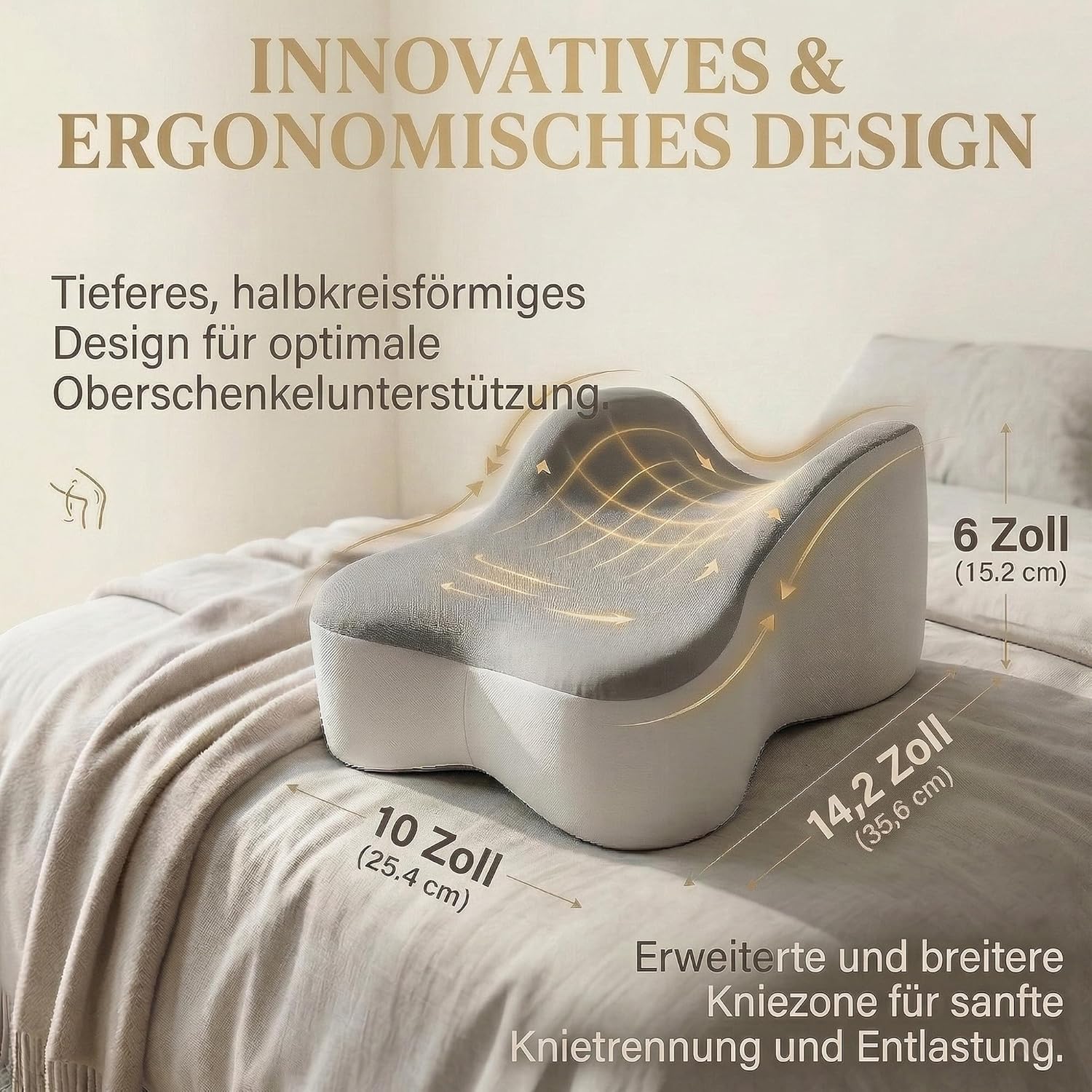 Kniekissen für Seitenschläfer – Ergonomisches Beinkissen mit Extra-Langem Design, unterstützt Oberschenkel & Knie, steigert Schlafkomfort, mit Abnehmbarem & Waschbarem Bezug