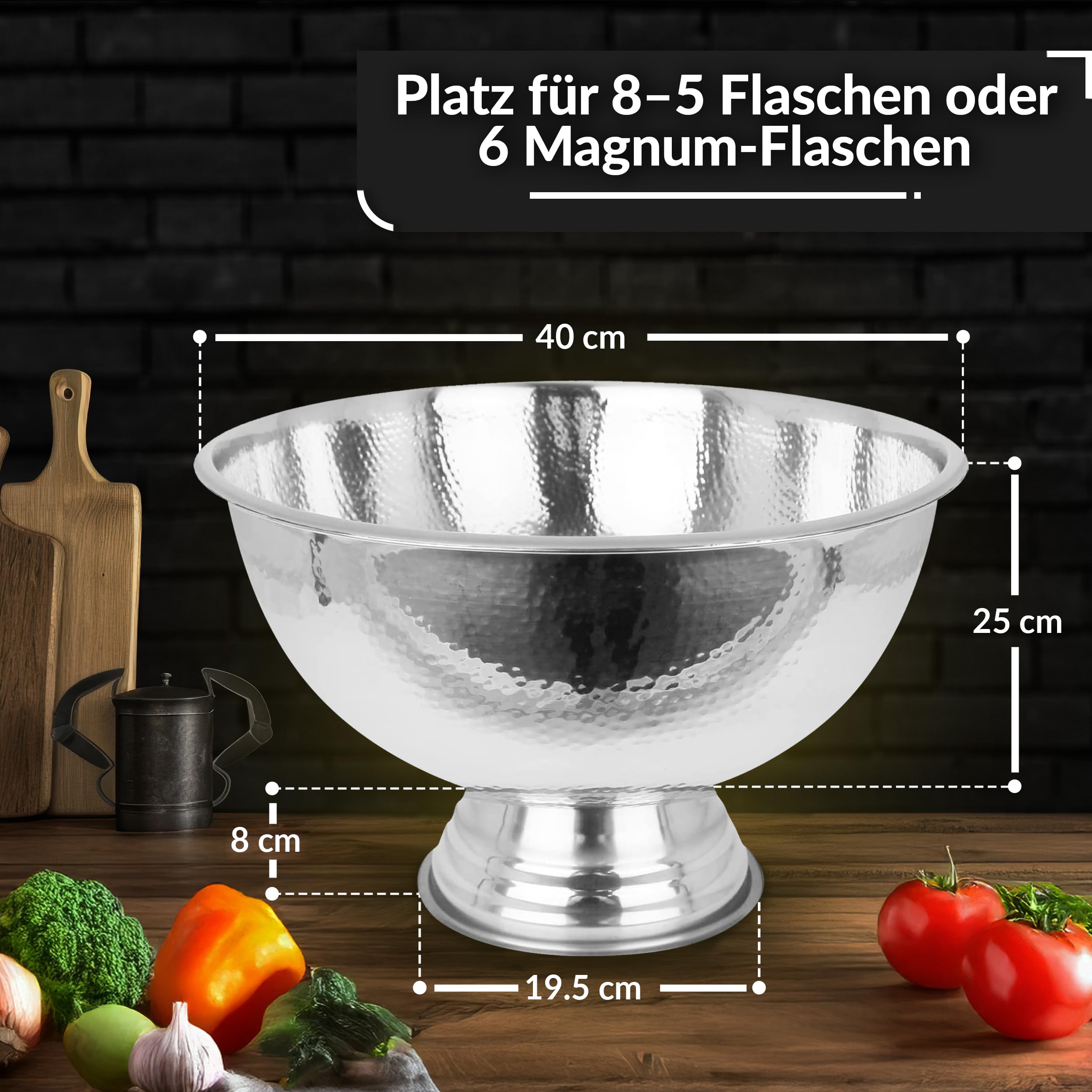 Design Sektkühler aus Edelstahl Ø40 cm Champagnerschale für bis zu 6 Flaschen – Flaschenkühler für den edlen Genuss von Champagner, Sekt, Wein, Spirituosen, Bier (40, Silber poliert)