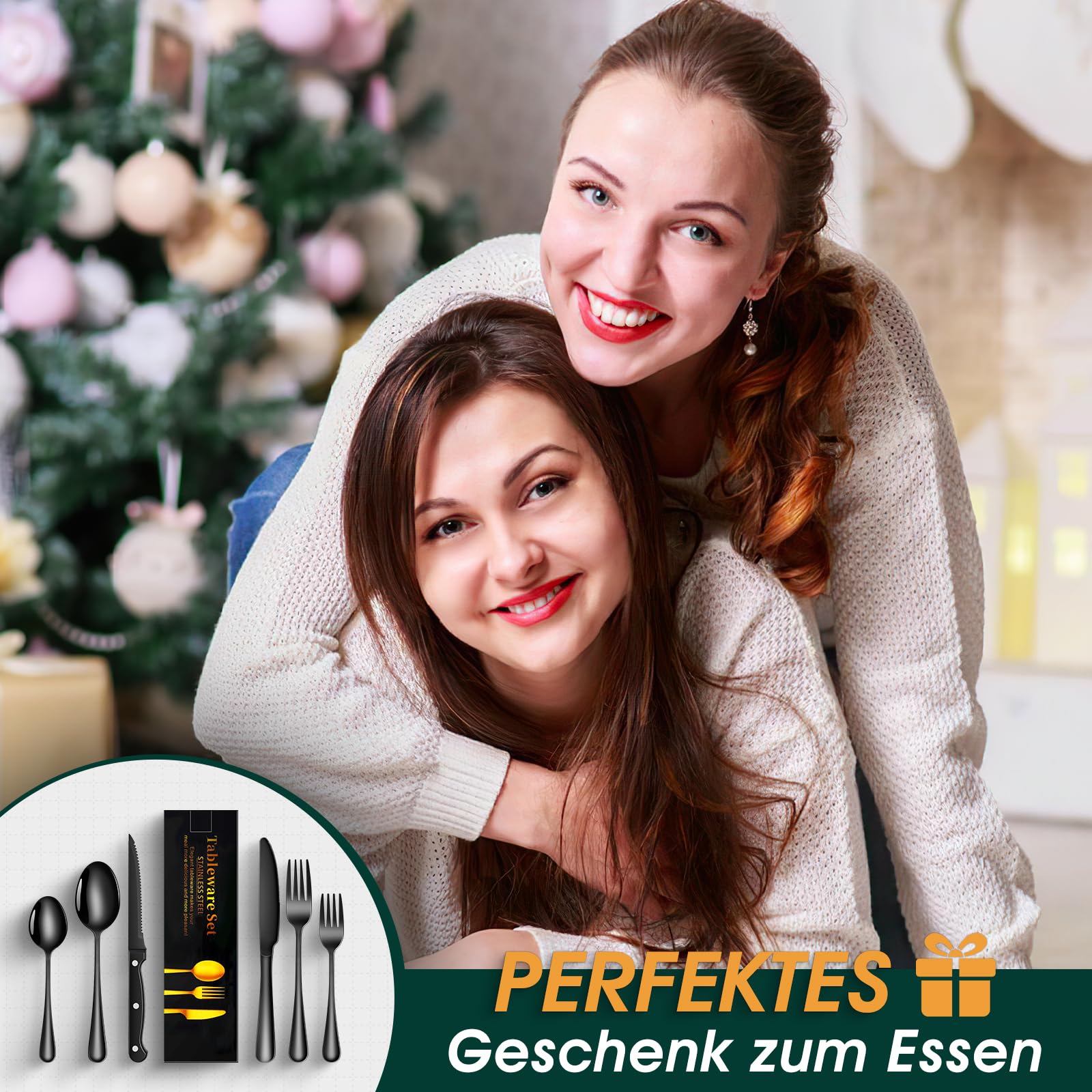 Besteck Set Schwarz für 8 Personen, 48-teiliges Edelstahlbesteckset mit Steakmesser, elegantes Besteck mit Messer, Gabel, Löffel, Besteck für Küche/Restaurant