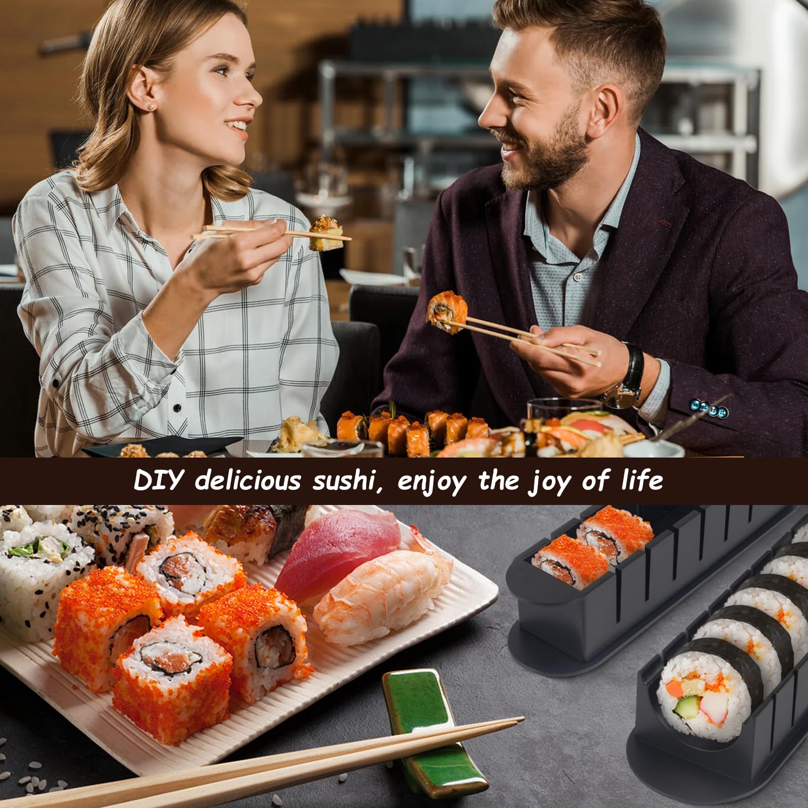 Sushi Set, 20-teiliges Kit für Anfänger, um sich selbst Sushi zu machen, Sushi-Platte mit Reisrollenformen, Gabel, Messer, Rollmatte, Sticks