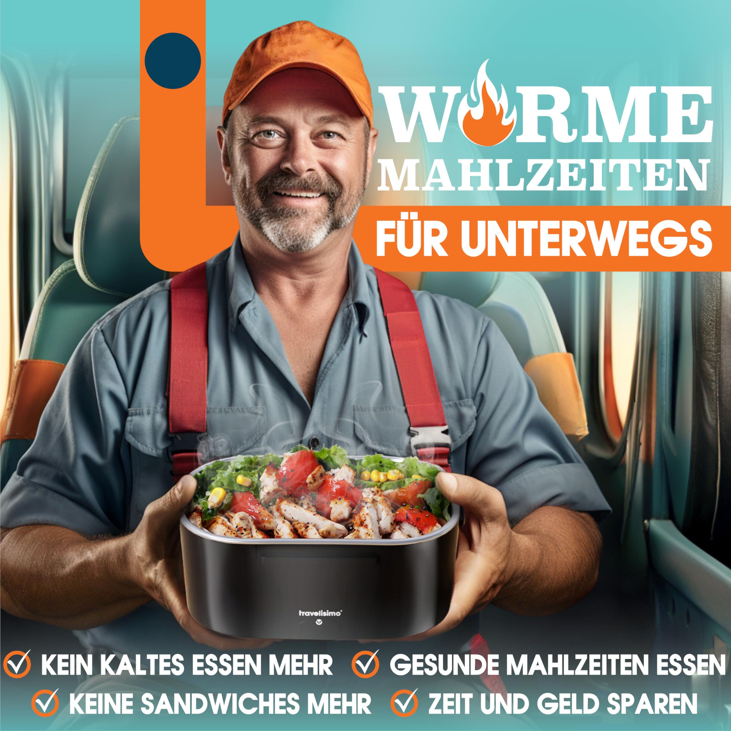 Elektrische Lunchbox 80W Selbsterhitzende Dosen, 1,5L Heat Box 3-in-1 Electric Lunch Box, Essen Aufwärmen Unterwegs 12V/24V/220V, für Arbeit Auto Lkw Lunchbox Elektrisch, Thermal Lunch Box