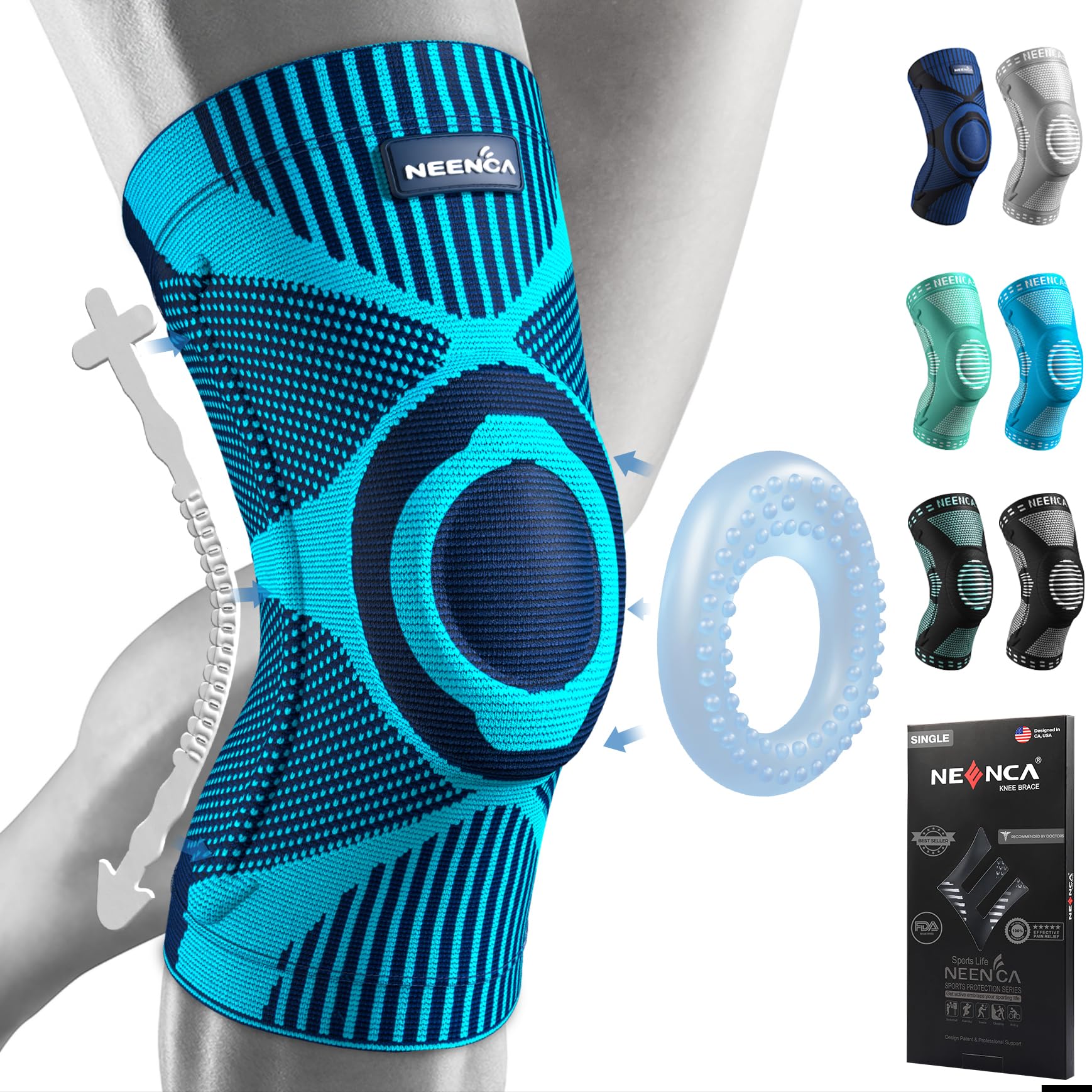 Kniestütze, Komprimierte Kniebandage mit Patella Gel Pads & Feder Seitenstabilisatoren, Medizinischer Knieschützer für Laufen, Meniskusriss, Arthritis, Gelenkschmerzlinderung, ACL, Erholung