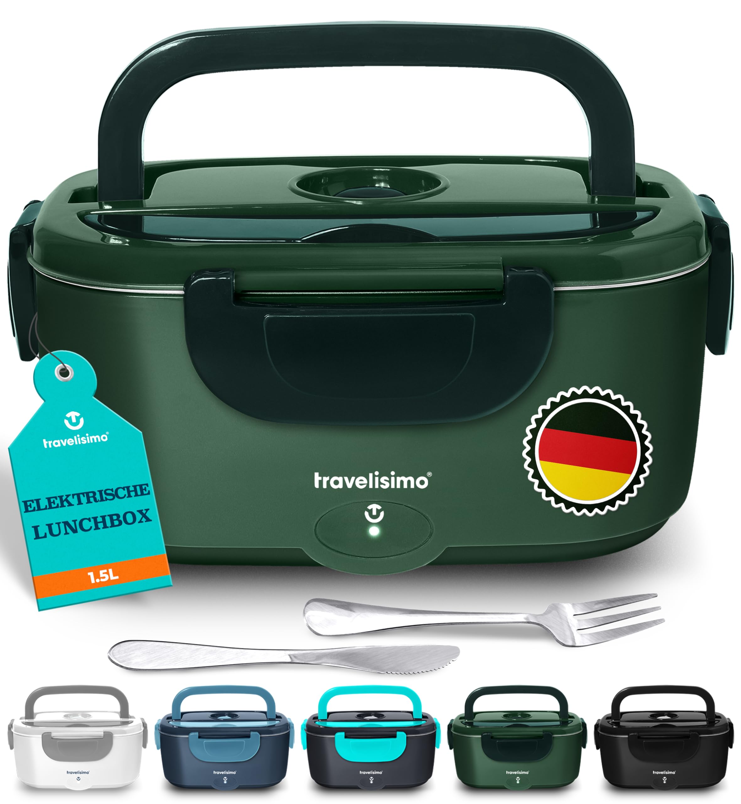 Elektrische Lunchbox 80W Selbsterhitzende Dosen, 1,5L Heat Box 3-in-1 Electric Lunch Box, Essen Aufwärmen Unterwegs 12V/24V/220V, für Arbeit Auto Lkw Lunchbox Elektrisch, Thermal Lunch Box