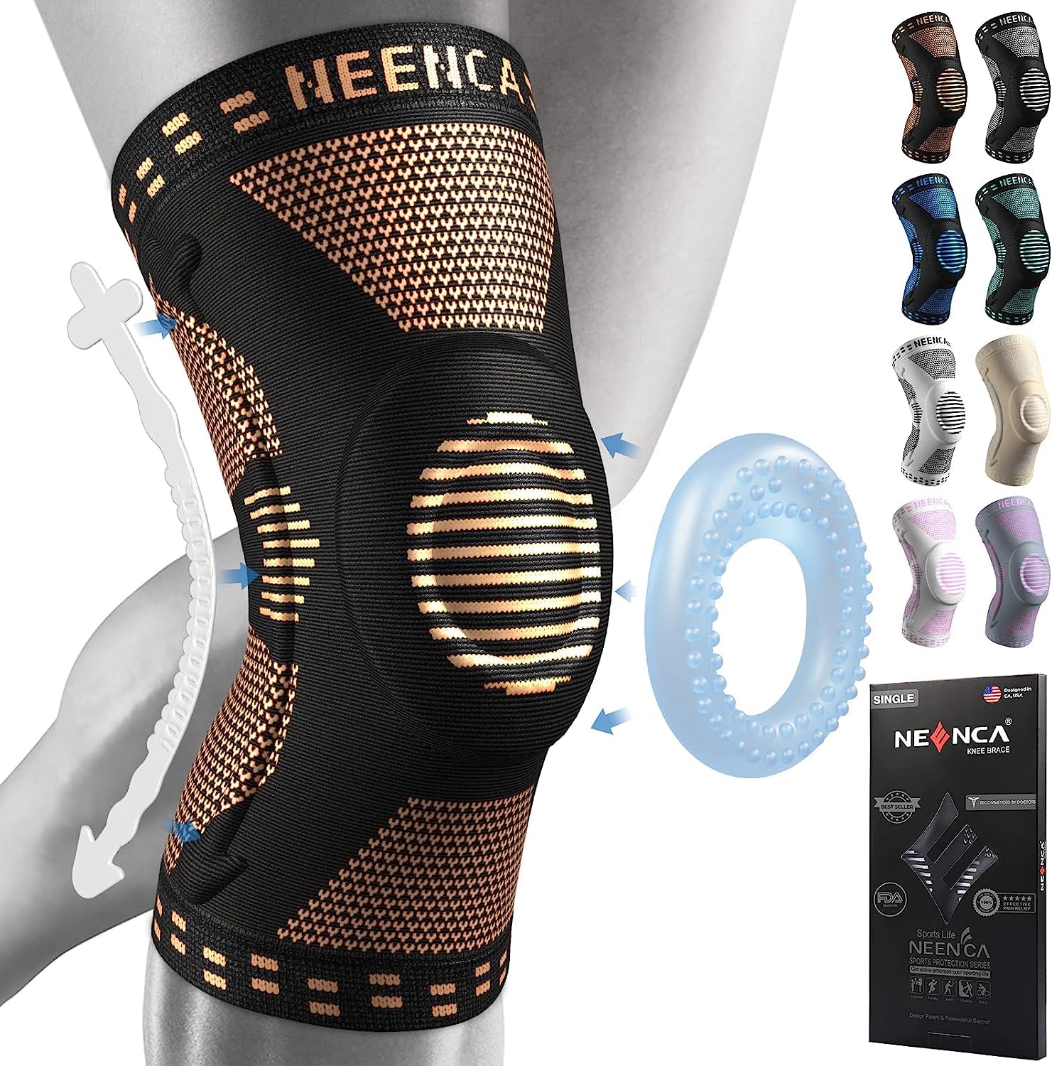 Kniestütze, Komprimierte Kniebandage mit Patella Gel Pads & Feder Seitenstabilisatoren, Medizinischer Knieschützer für Laufen, Meniskusriss, Arthritis, Gelenkschmerzlinderung, ACL, Erholung