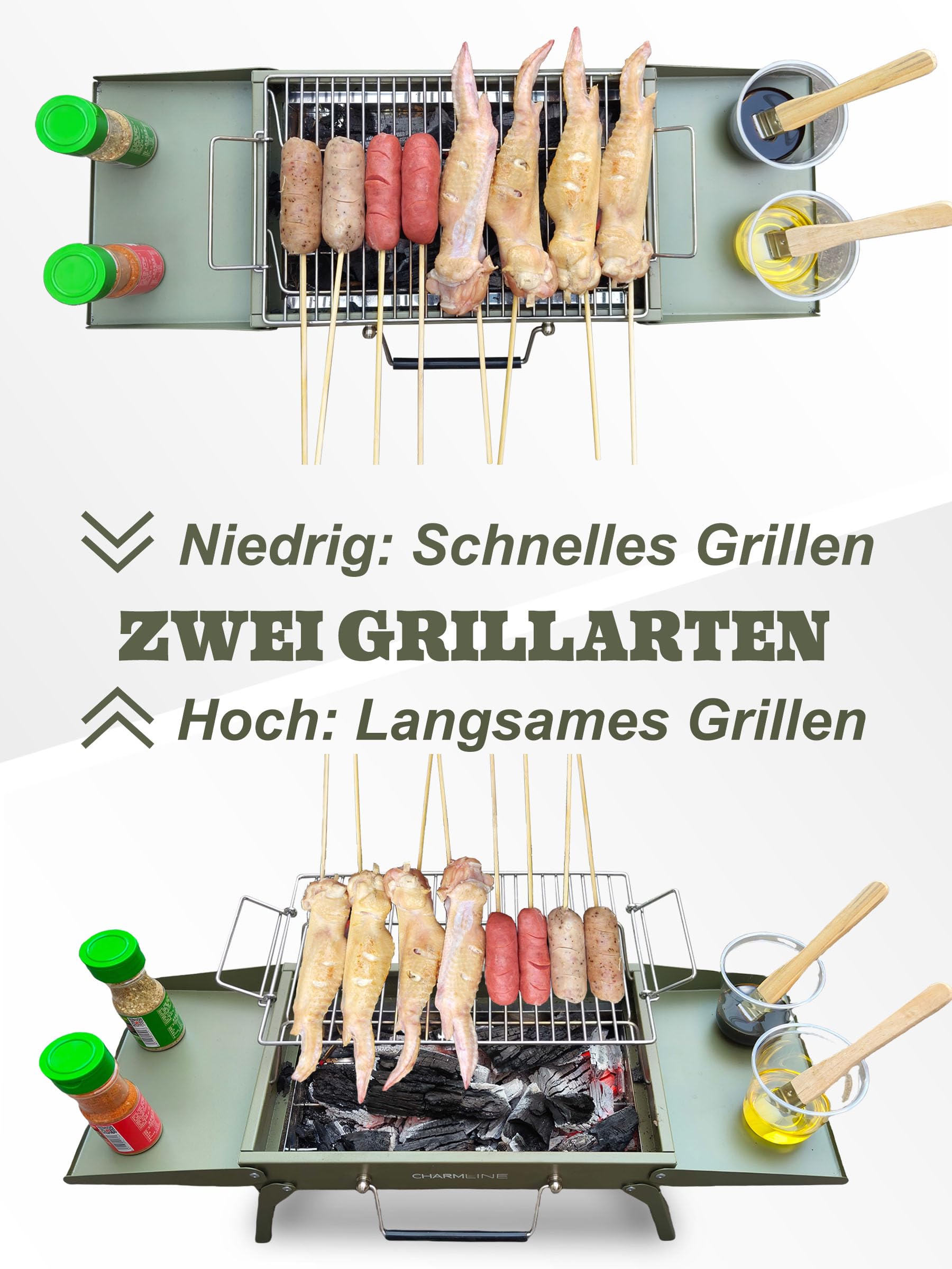 Tragbarer Holzkohlegrill, Klappbarer Campinggrill 35 x 23 cm für 1–3 Personen, Mini BBQ Grill für Balkon, Garten, Camping, Picknick und Strand
