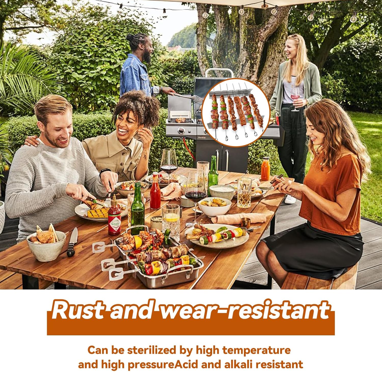 4 Stück Grillspiesse Edelstahl Rack, Schaschlik Aufsatz für Gasgrill Spiesse Grill für 6 Spieße BBQ Grill Zubehör für im Freien beim Camping Wandern oder Picknick