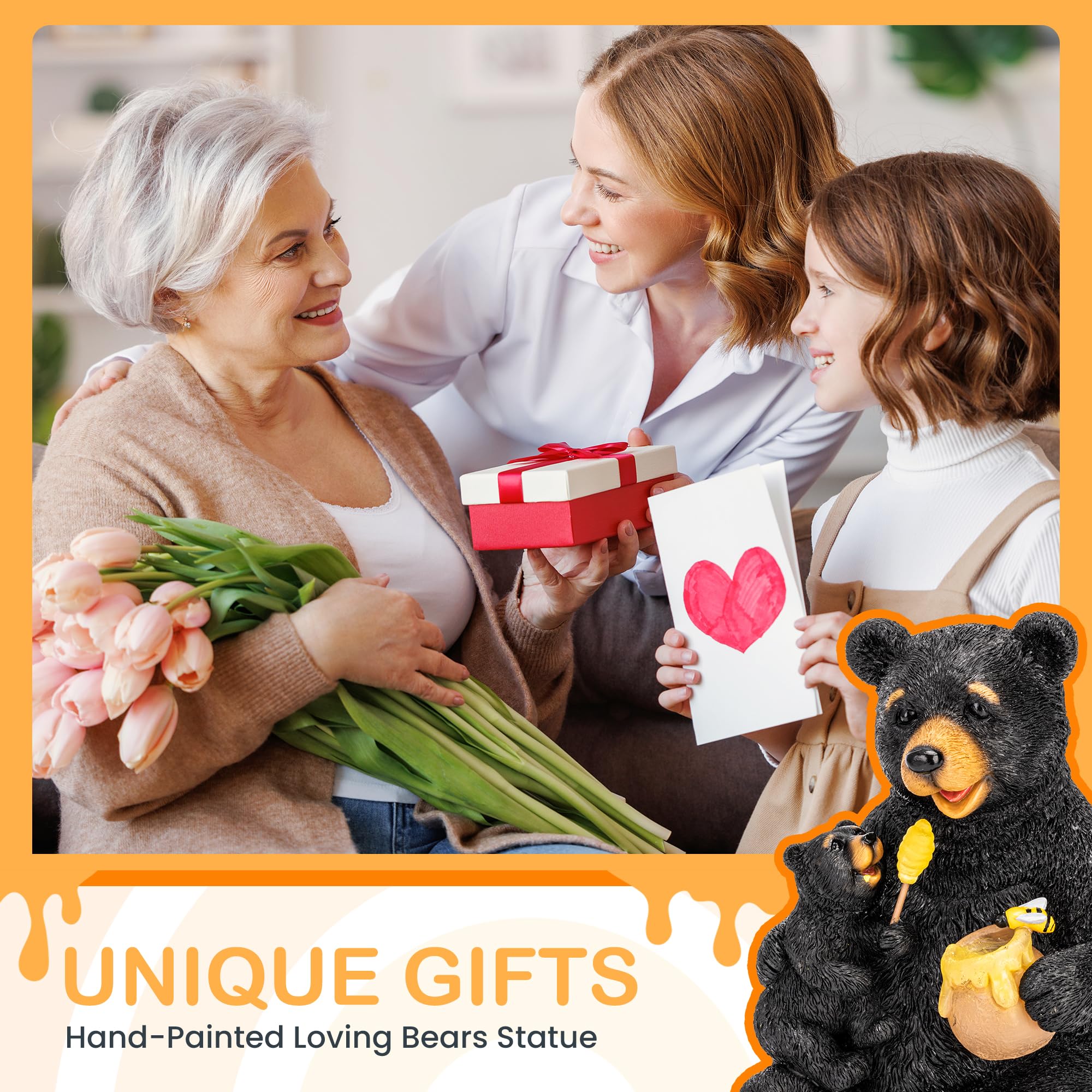 Solar Statuen Gartendeko, Bär Mutter und Bär Kind umarmen Sich, Geburtstagsgeschenk für Frauen, Geschenke für Mama, Wetterfest Gartendeko für Terrasse, draußen, Hof