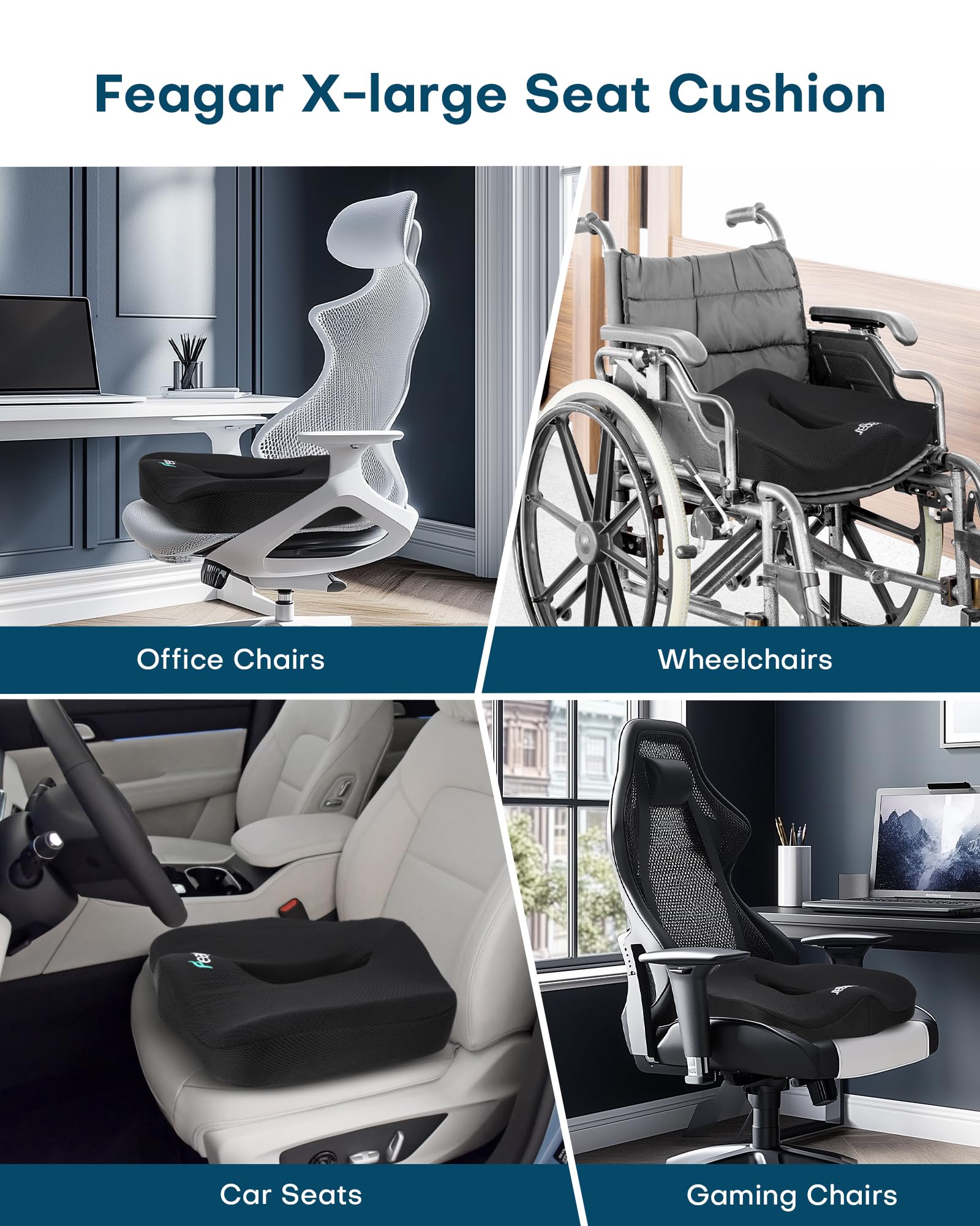 Sitzkissen, Orthopädisches Sitzkissen aus Memory Foam, Ergonomisches Sitzkissen für Bürostuhl /Autositz / Steissbeinkissen Stuhlkissen Sitzkissen Outdoor Zuhause, Schwarz