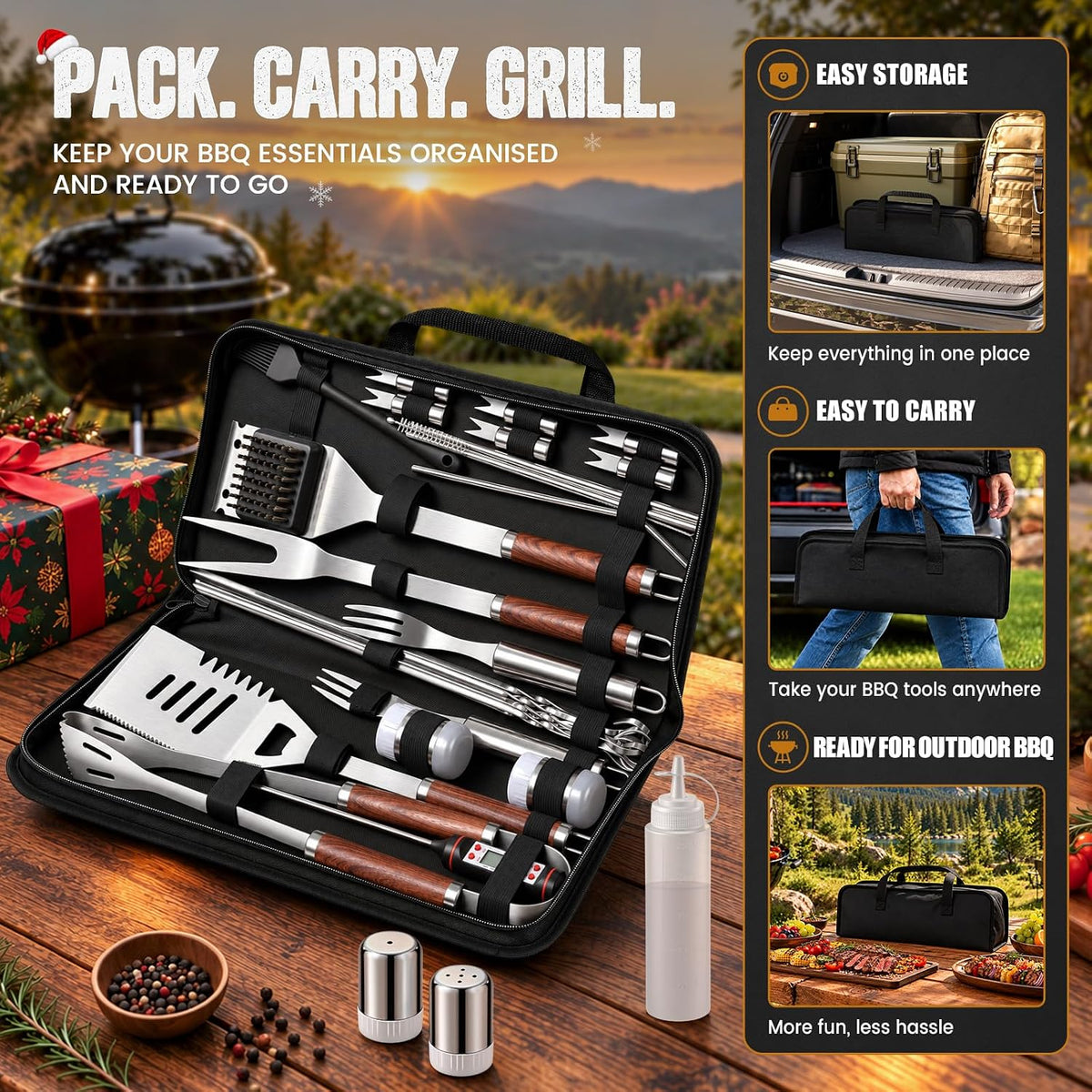 Adventskalender 2026 Männer,24 Tage Grill Adventskalender mit BBQ Grillzubehör Set,Edelstahl Grillbesteck & Grillwerkzeug,Weihnachtskalender für Erwachsene,Weihnachts Geschenk für Papa,Mann & BBQ Fans