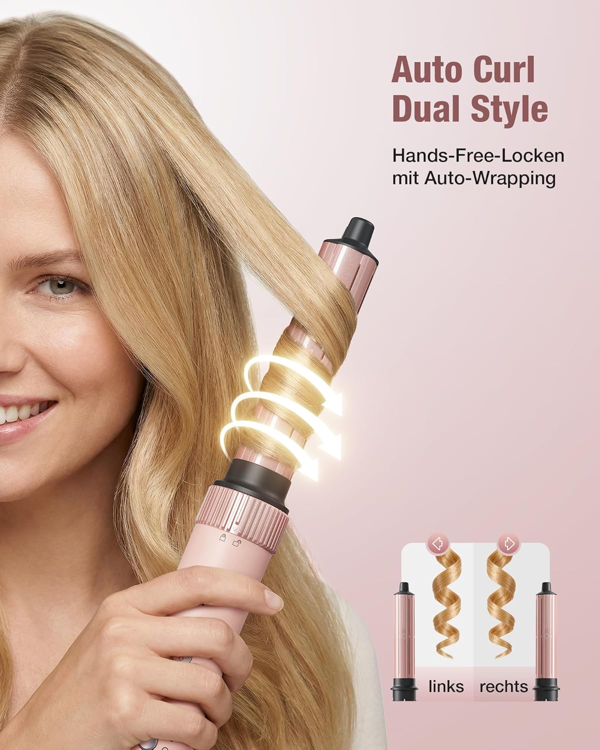 6-in-1 Hairstyler, Airstyler, Lockenstab, 110000 U/Min Hochgeschwindigkeit Lonen Föhn Locken oder Glätten, Föhnbürste Warmluftbürste Rundbürstenföhn Lockenföhn Haartrockner- Rosa