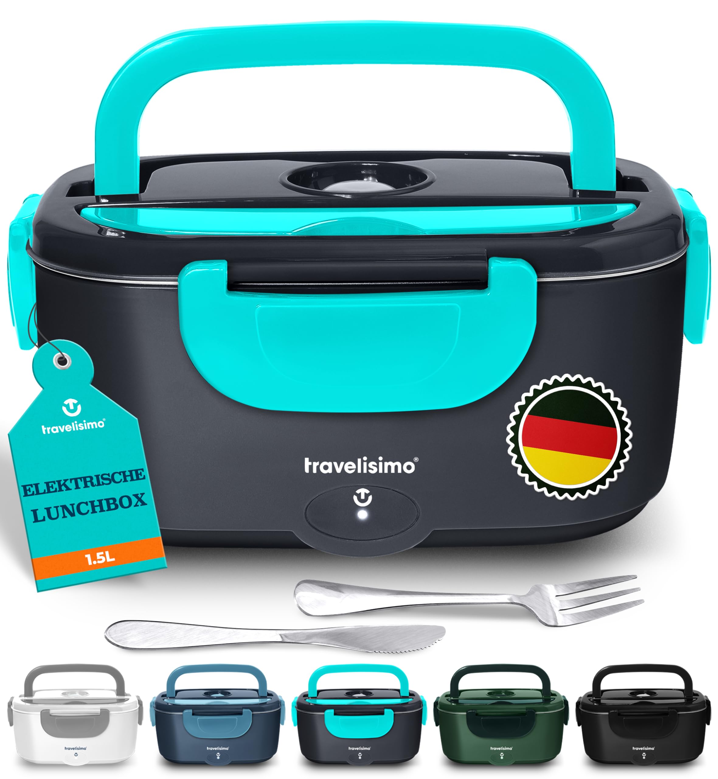 Elektrische Lunchbox 80W Selbsterhitzende Dosen, 1,5L Heat Box 3-in-1 Electric Lunch Box, Essen Aufwärmen Unterwegs 12V/24V/220V, für Arbeit Auto Lkw Lunchbox Elektrisch, Thermal Lunch Box