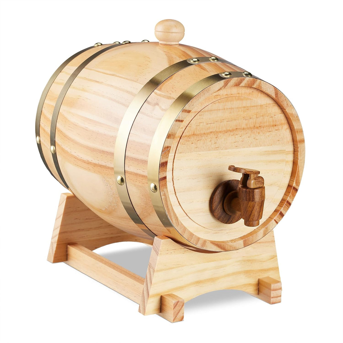 Schnapsfass, 2.2 l, Holz, Whiskyfass mit Bock & Zapfhahn, fĂŒr Whisky, Wein, Spirituosen, Deko Holzfass, Natur