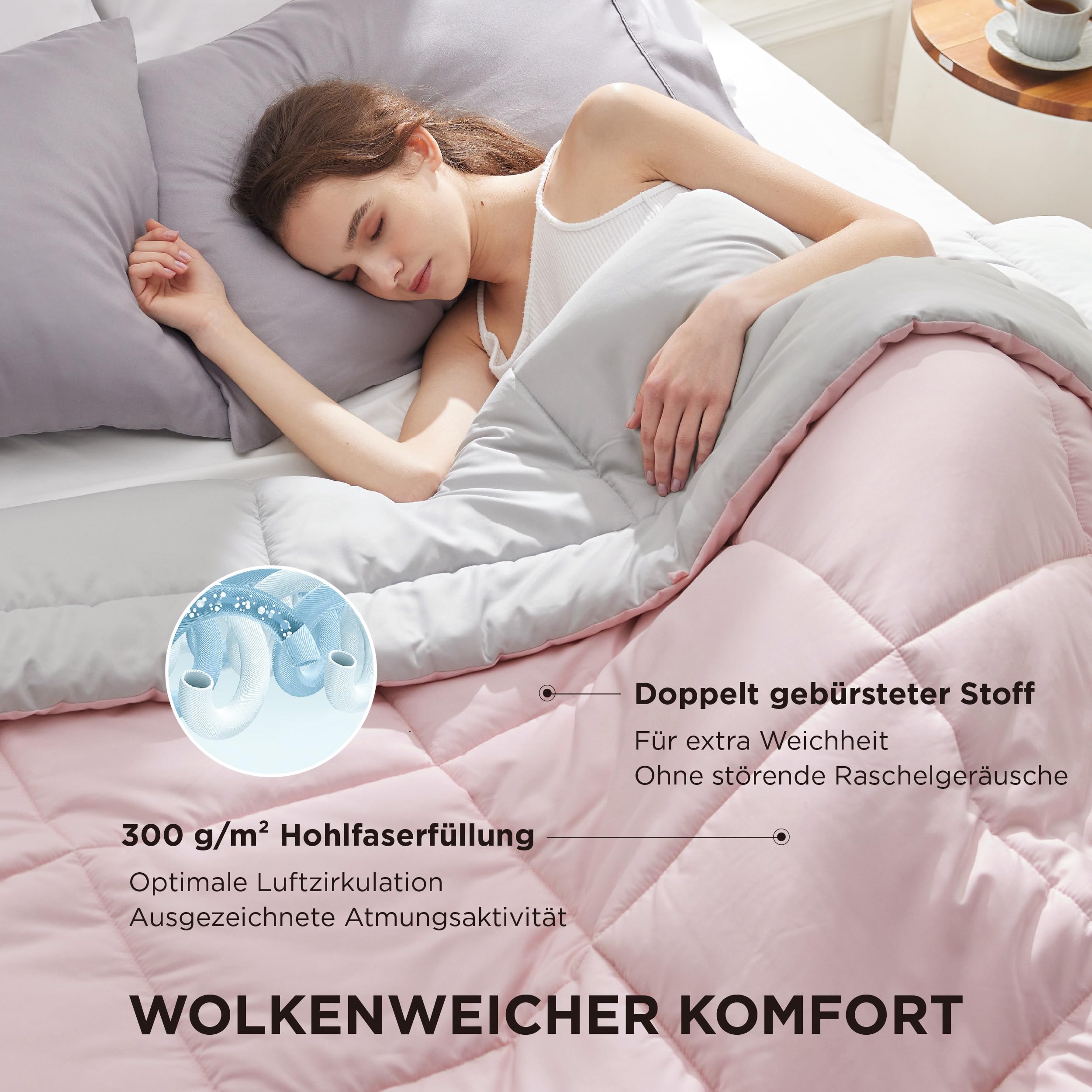 BEDSURE Bettdecke Ohne - Bettdecke für Allergiker, Warm & Gemütlich Ganzjahresdecke 300GSM Füllung, Waschbare Duvet für 4 Jahreszeiten, Grau/Hellgrau