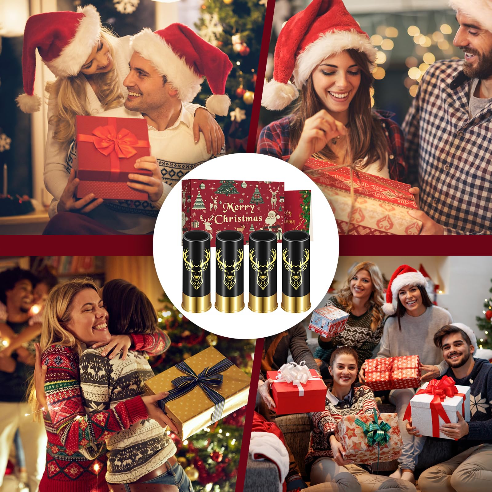 Schnapsgläser mit Hirschkopf, Grosspackung mit Geschenkbox, für Männer und Frauen, Hochzeitsfeier, Vatertag, Geschenke für Jäger, 12 GA Hirschjagd, Kleine Schnapsbecher, 45 ml, Plastik, Schwarz