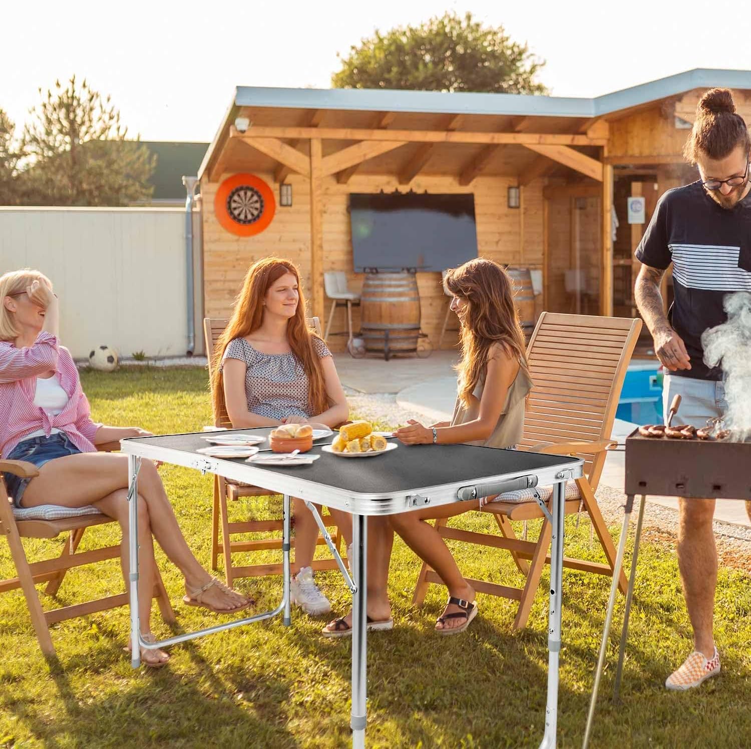 Multifunktionaler Klapptisch, für Camping, Märkte, Tapetentisch, für Feste im Garten, höhenverstellbar, schwarz