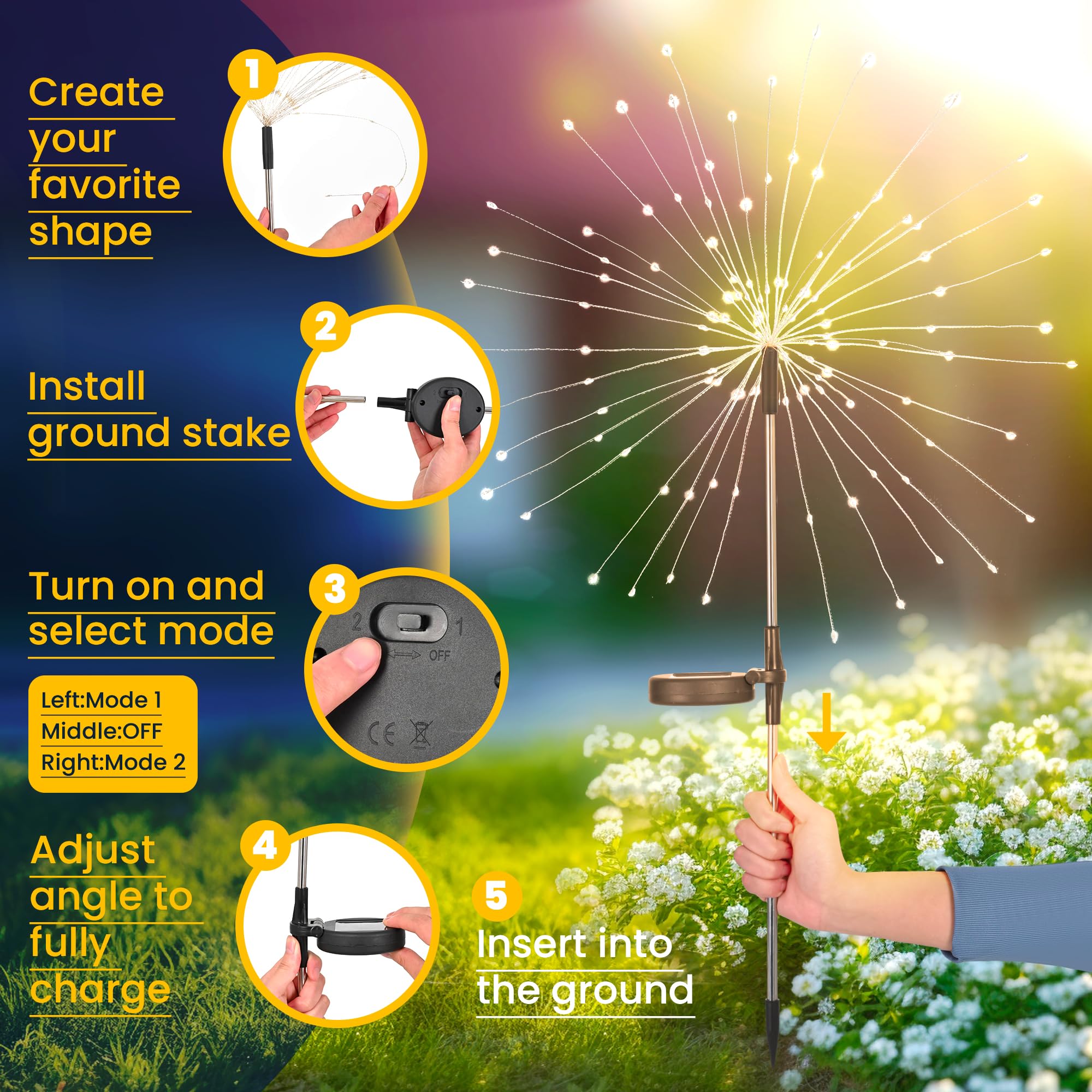 Gartendeko Solarleuchten für Außen,4 Stück 120 LED Feuerwerk Solarleuchten, Wetterfest Pusteblume Solarlampen für Balkon Terrasse Blumenkästen Hof Deko