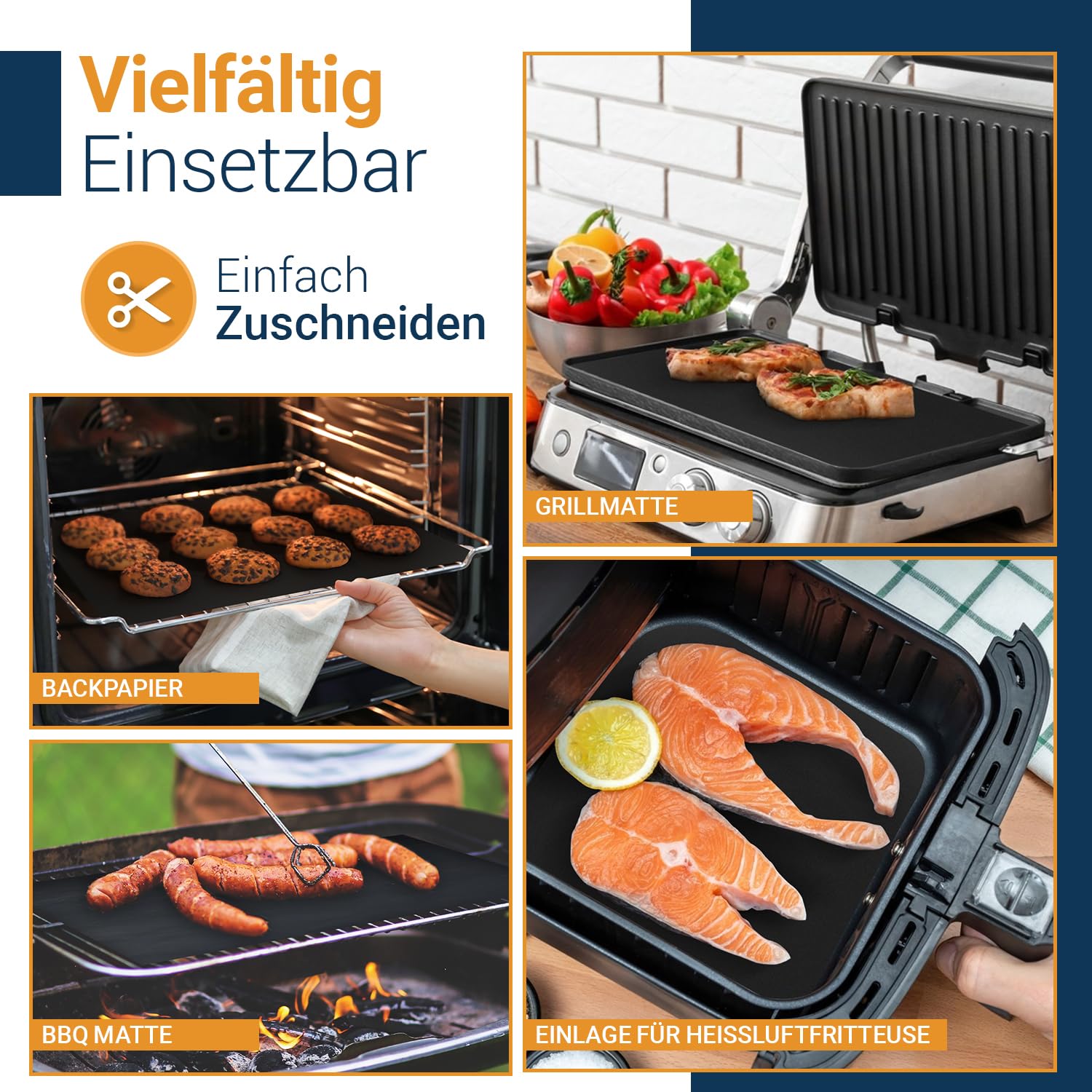 Dauerbackfolie für Backofen und Grill, Backpapier wiederverwendbar geeignet für Elektro- und Gasbackofen, antihaftbeschichtet, für den Backofenboden, BPA- und PFOA-frei (3er Pack)