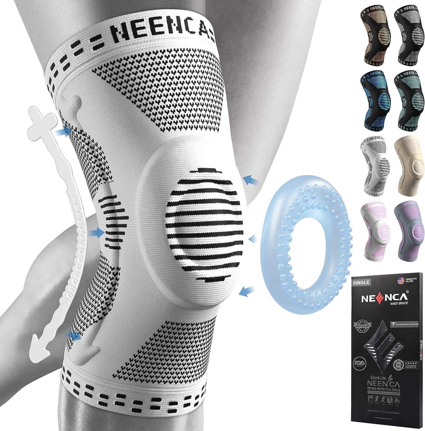Kniestütze, Komprimierte Kniebandage mit Patella Gel Pads & Feder Seitenstabilisatoren, Medizinischer Knieschützer für Laufen, Meniskusriss, Arthritis, Gelenkschmerzlinderung, ACL, Erholung